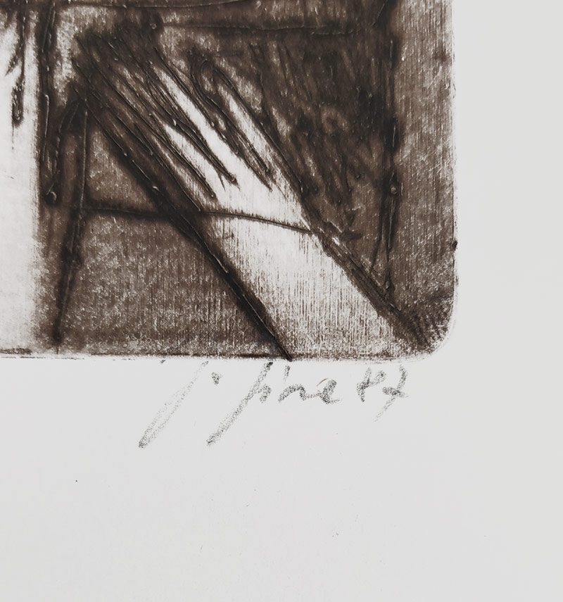 Jíra Josef – Beránek s praporem vítězství, barevná suchá jehla s podtiskem, 1987