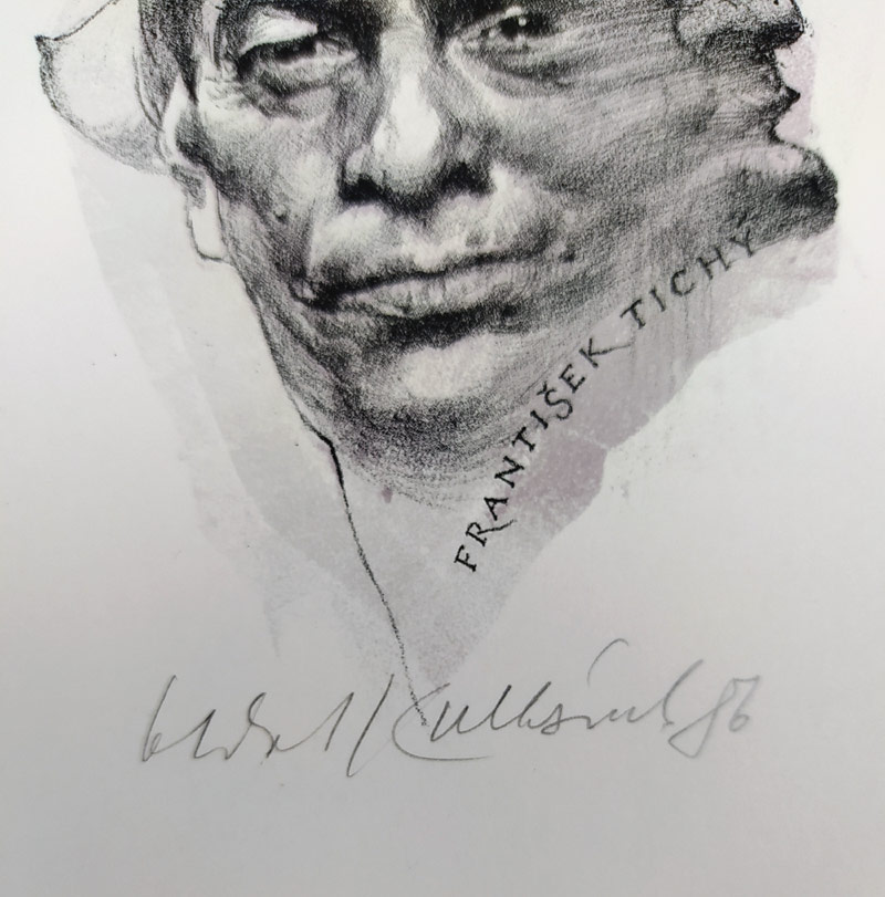 Kulhánek Oldřich – Ex libris Ing. V. Petrovský (František Tichý), litografie s barevným podtiskem, 1986