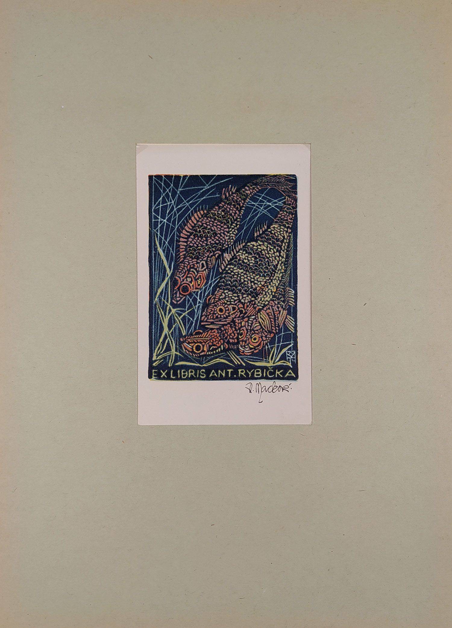 Macková Anna – Ex libris Ant. Rybička, původní barevný dřevoryt, nedatováno