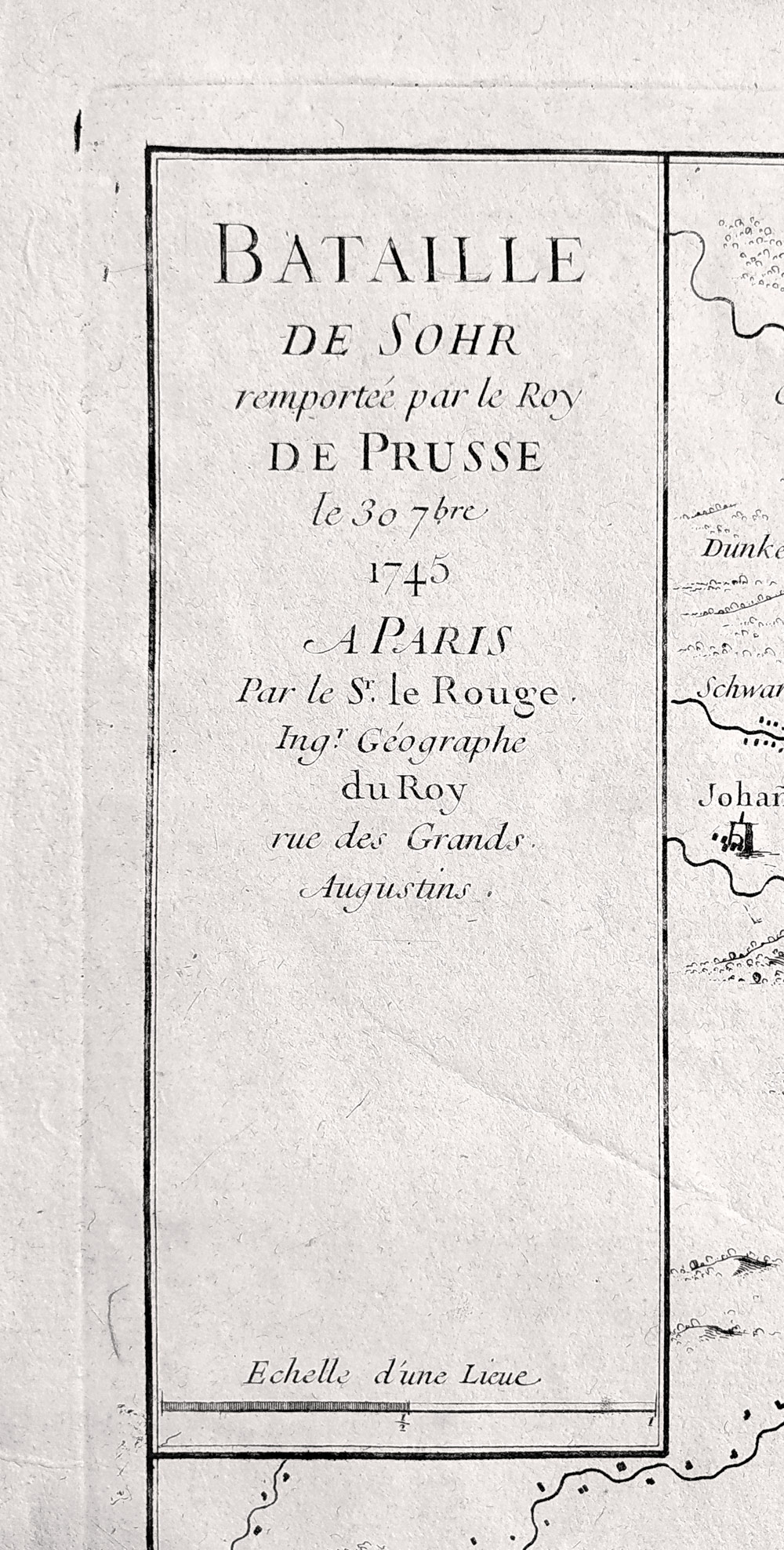 Dvůr Králové a Trutnov – plán tažení francouzských vojsk 1745, G. L. Le Rouge, staře kolorovaný mědiryt, ca 1748