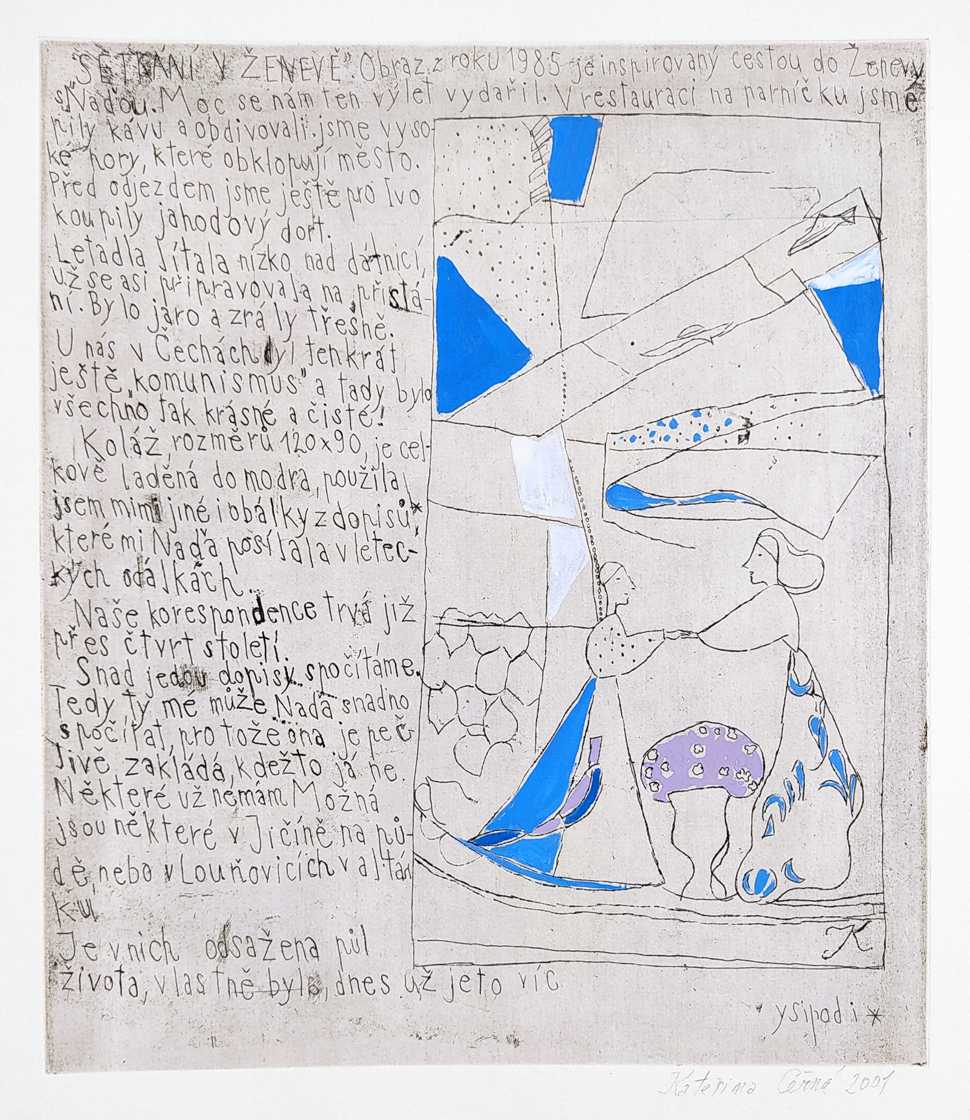 Černá Kateřina – Setkání v Ženevě, kolorovaný lept, 2001
