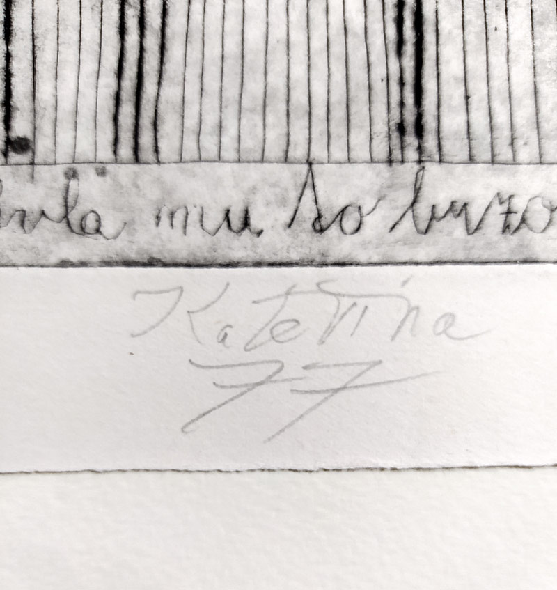 Černá Kateřina – Rozkošný světle plavý knírek, lept, 1977