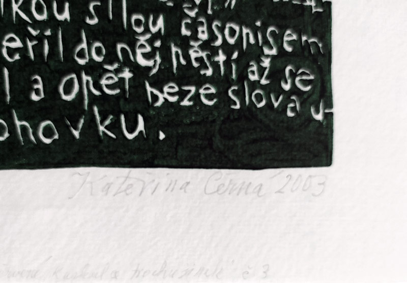 Černá Kateřina – z knihy: O červené Karkulce trochu jinak, č. 3, dvoubarevný linoryt, AT, 2003