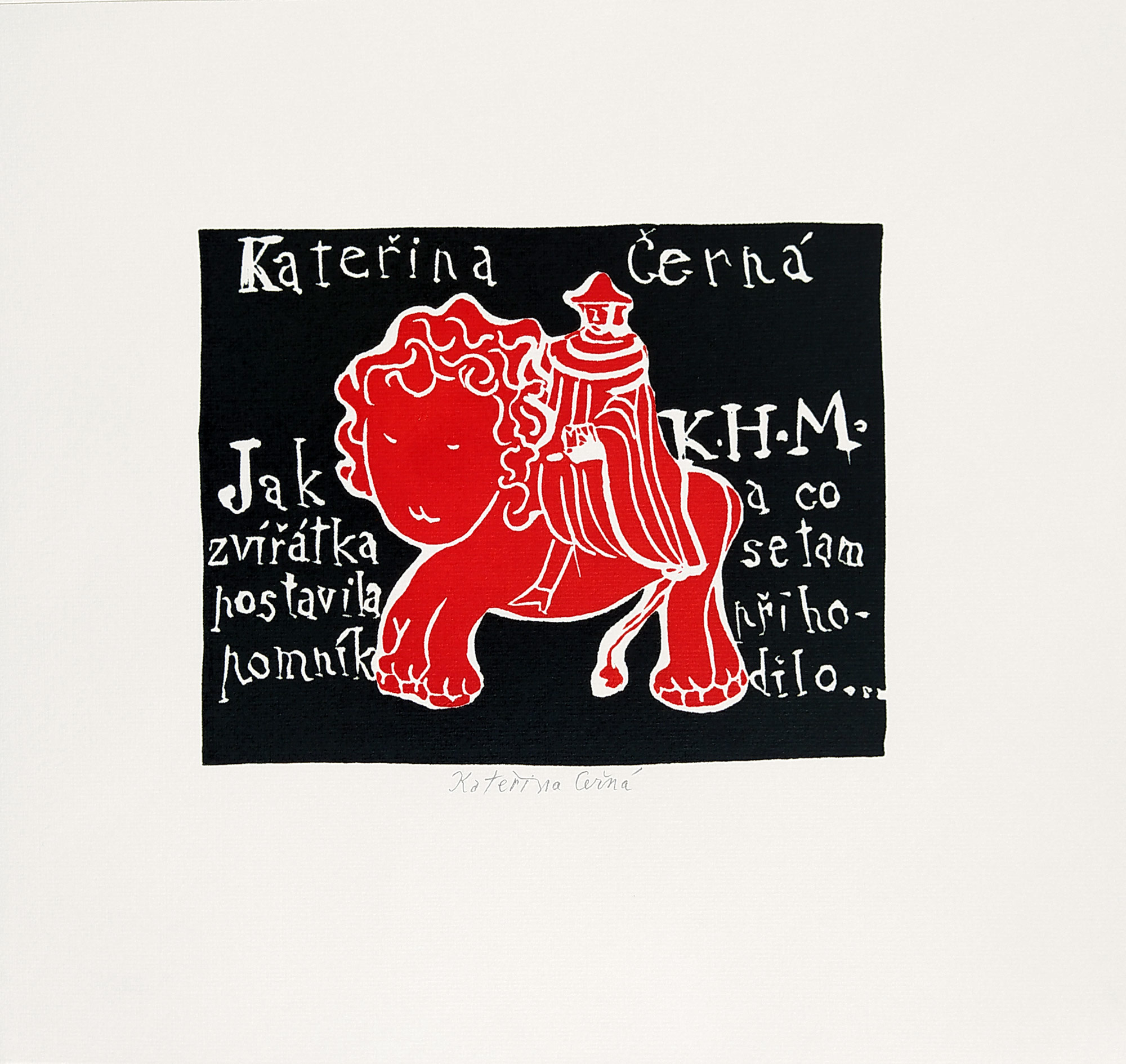 Černá Kateřina – K. H. Mácha, z knihy: Co objevila sestra pana lékárníka, dvoubarevný linoryt, AT, 1996