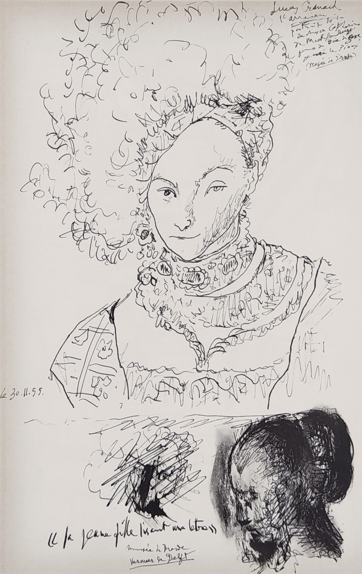 Picasso Pablo – Lucas Cranach a Johannes Vermeer, původní litografie, 30. 11. 1955