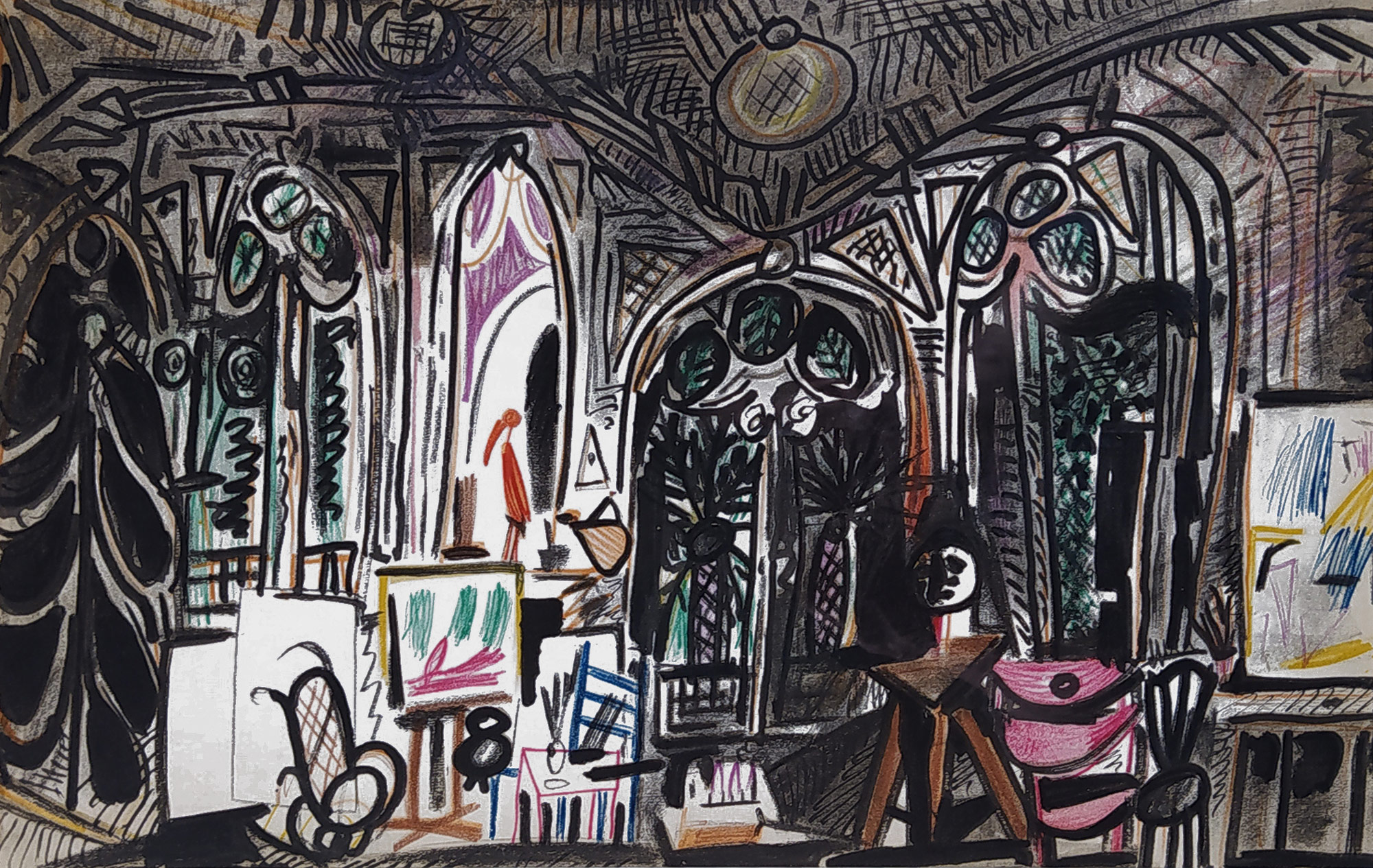Picasso Pablo – Atelier „La Californie“, Cannes, barevná litografie, 1955