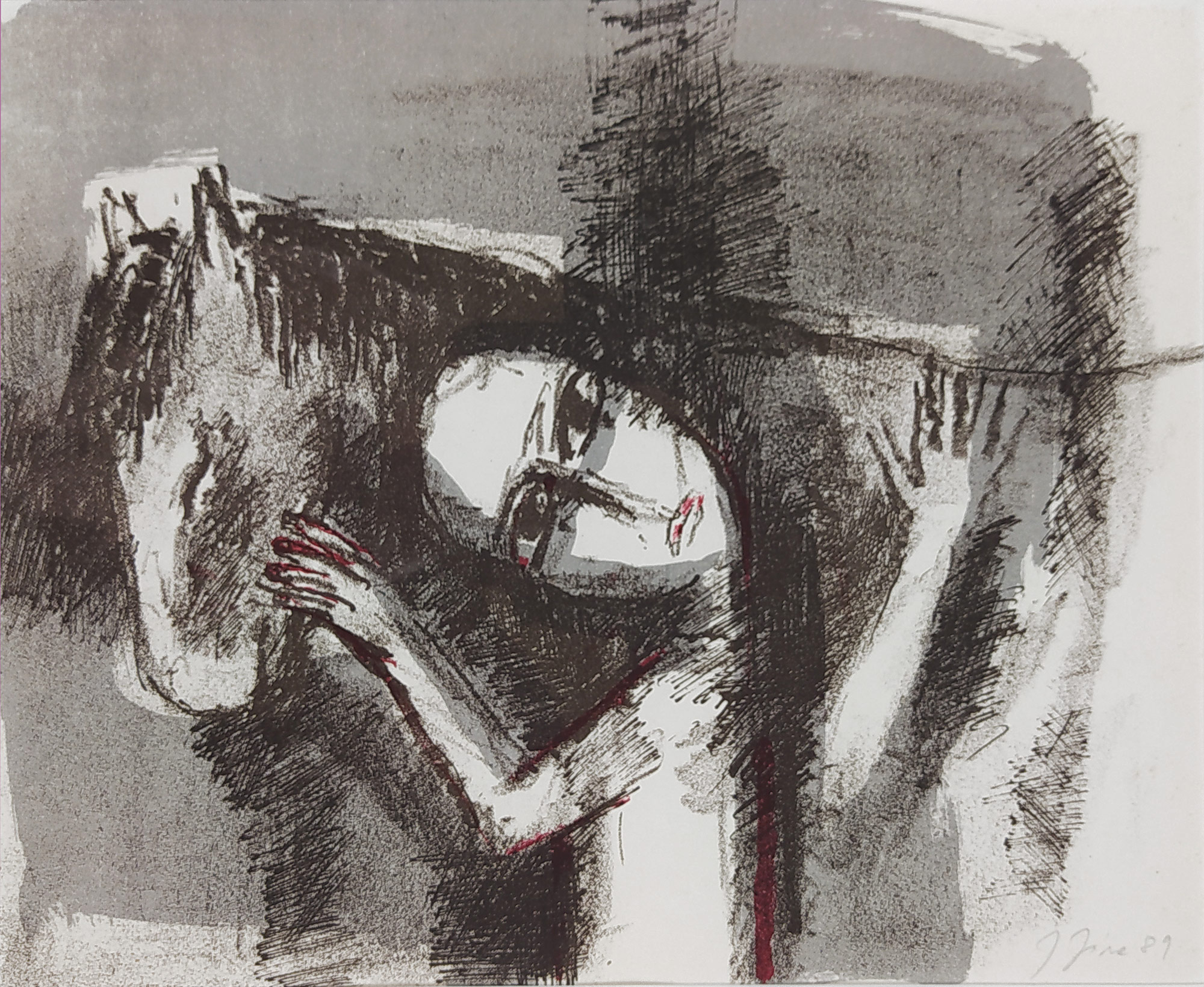 Jíra Josef – Dívka s koněm, barevná litografie, 1989