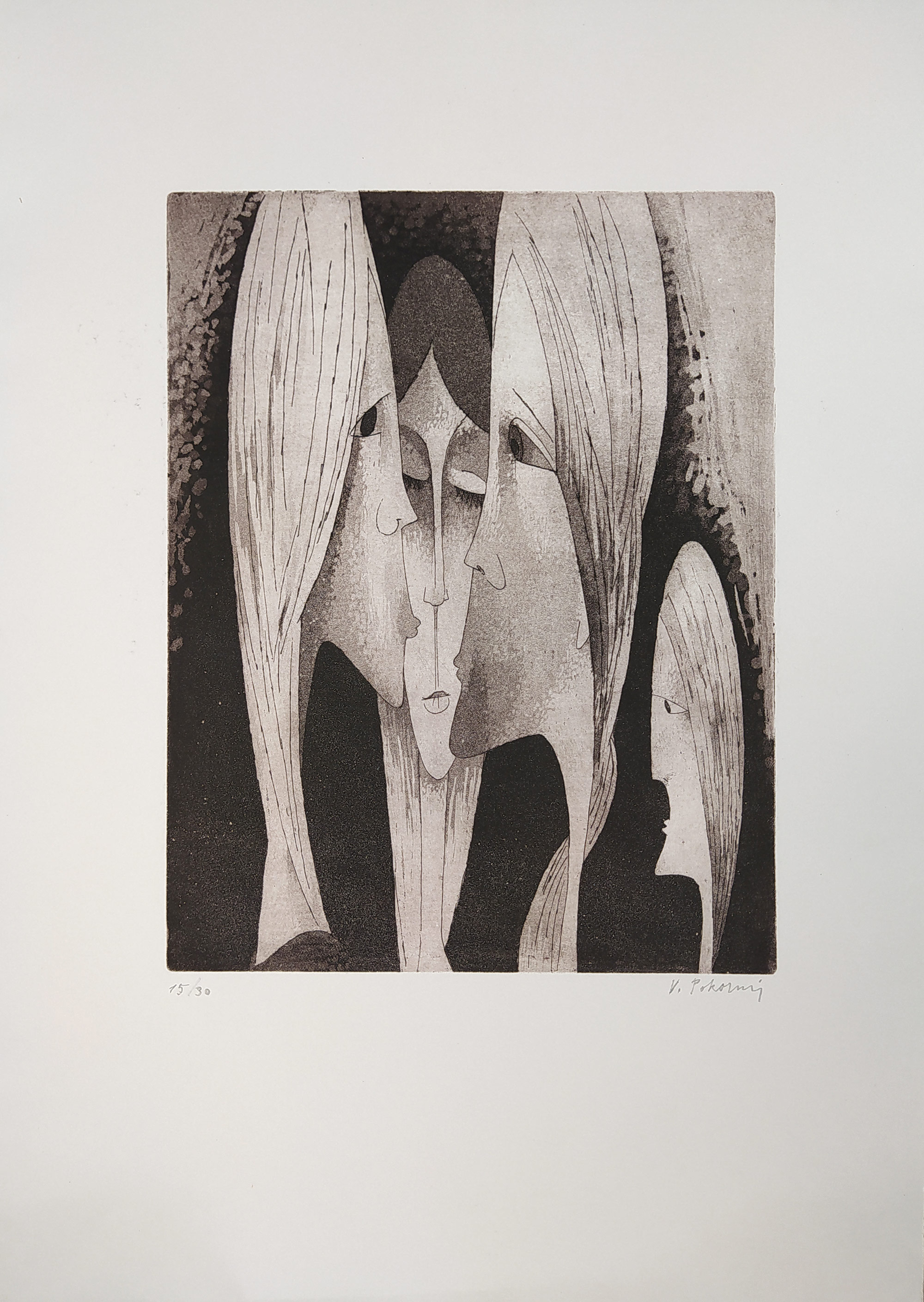Pokorný Václav – Ženy, lept s akvatintou, č. 15/30, nedatováno