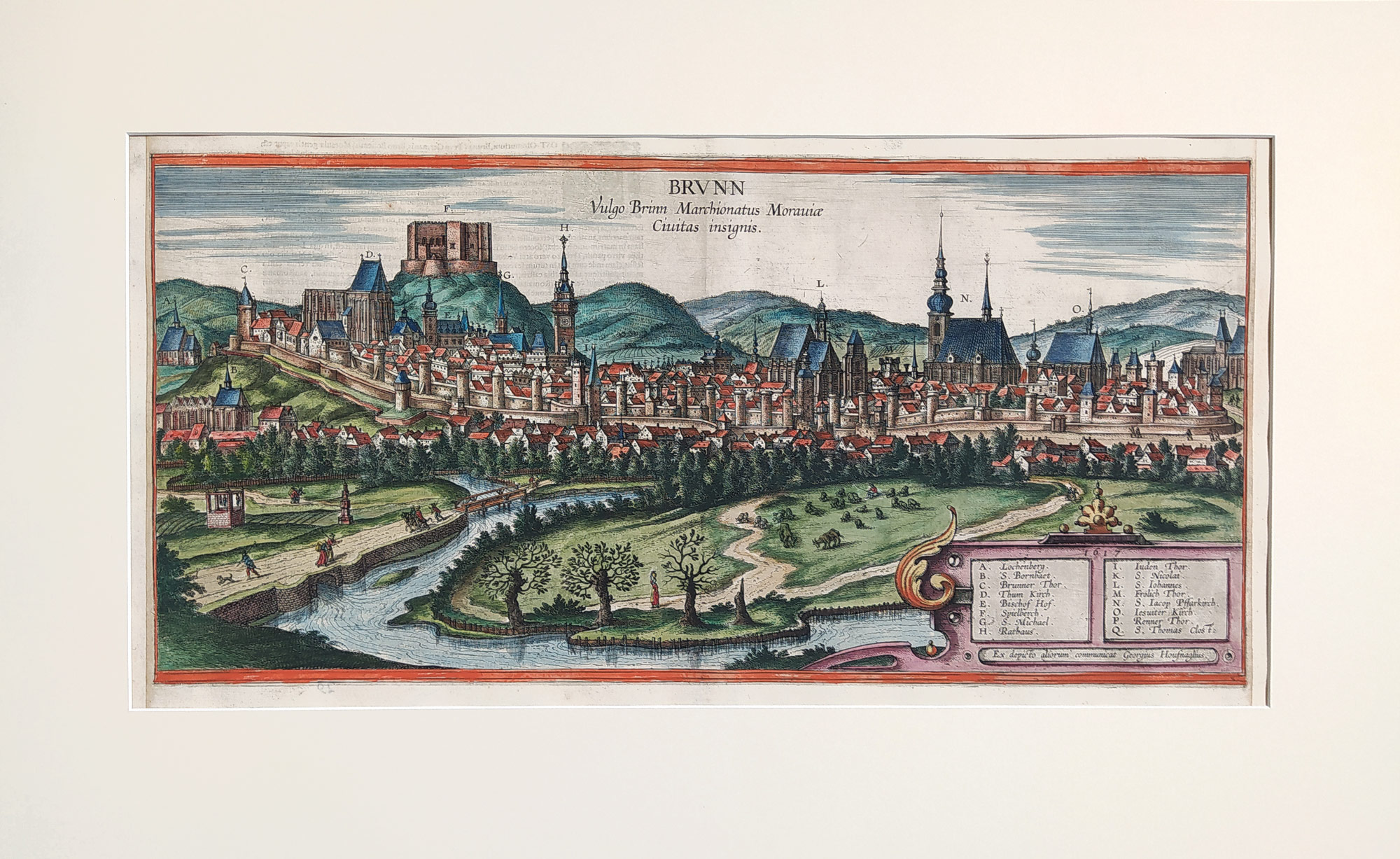 Brno – Georg Braun, Franz Hogenberg, staře kolorovaný původní mědiryt, 1617