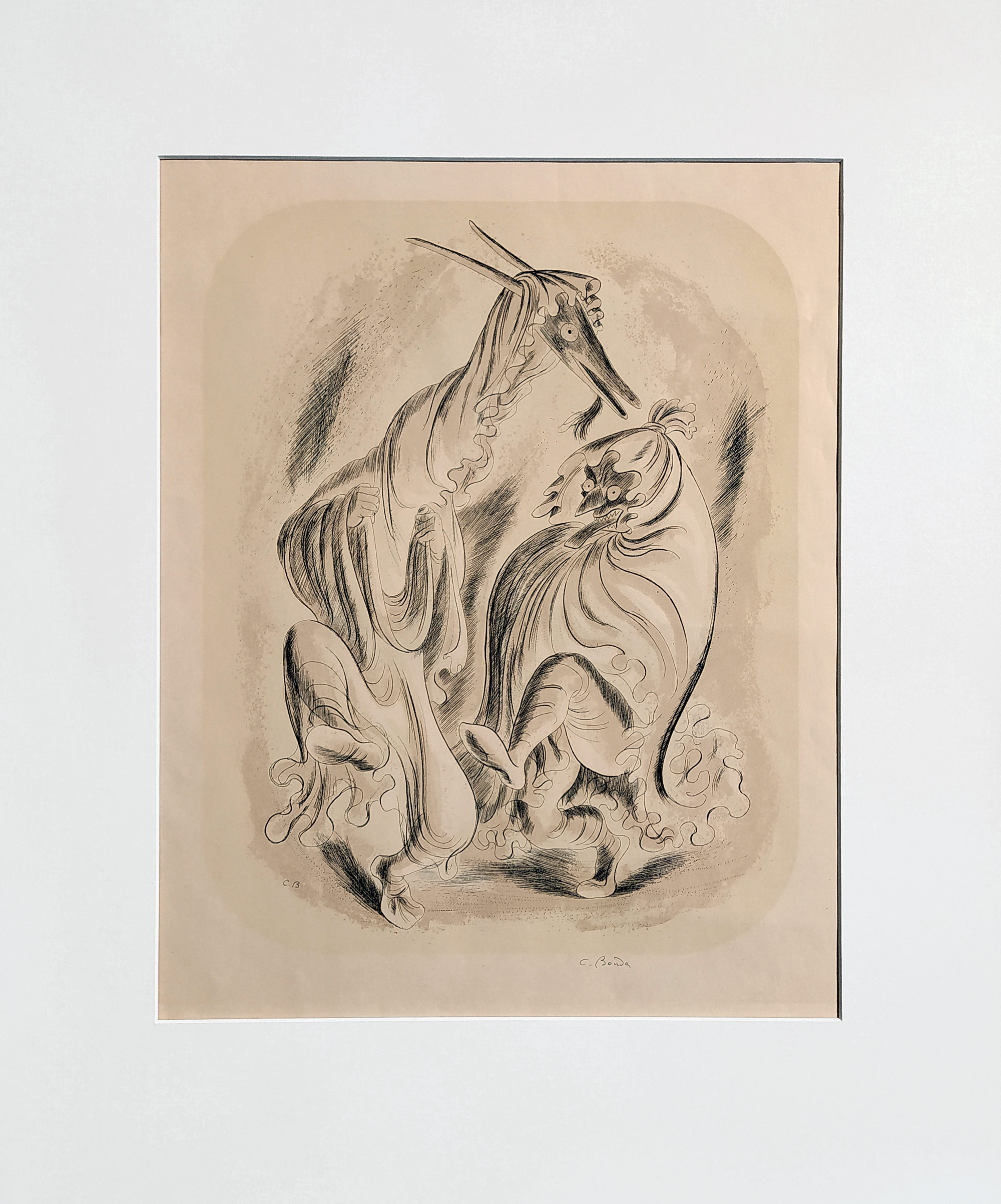 Bouda Cyril – Maškary, barevná litografie, 1943