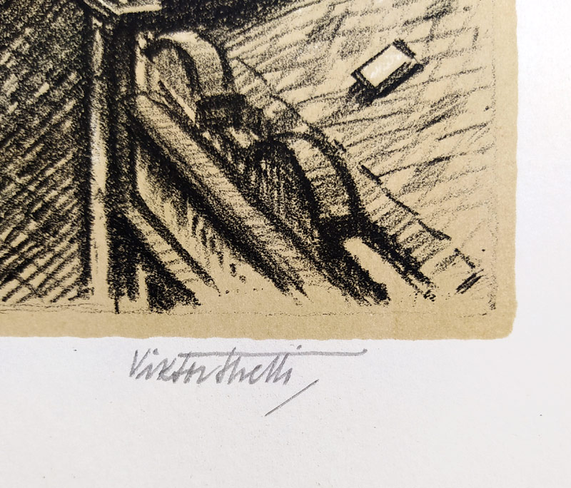 Stretti Viktor – Praha, Pohled z Prašné brány na Staré Město a Hradčany, původní litografie s podtiskem, 1949