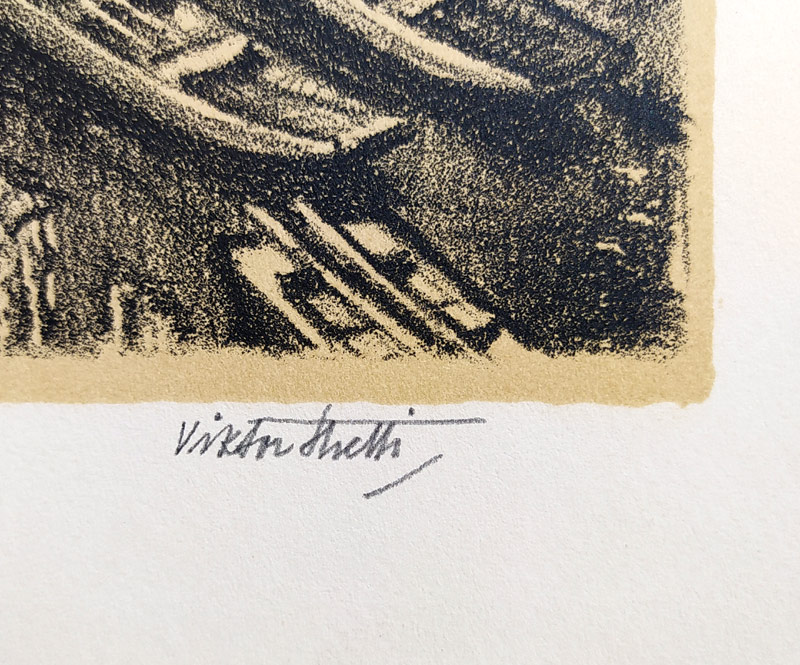 Stretti Viktor – Praha, Kampa, původní litografie s podtiskem, 1949