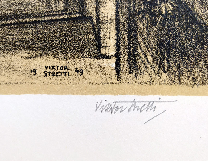 Stretti Viktor – Praha, Staré zámecké schody, původní litografie s podtiskem, 1949