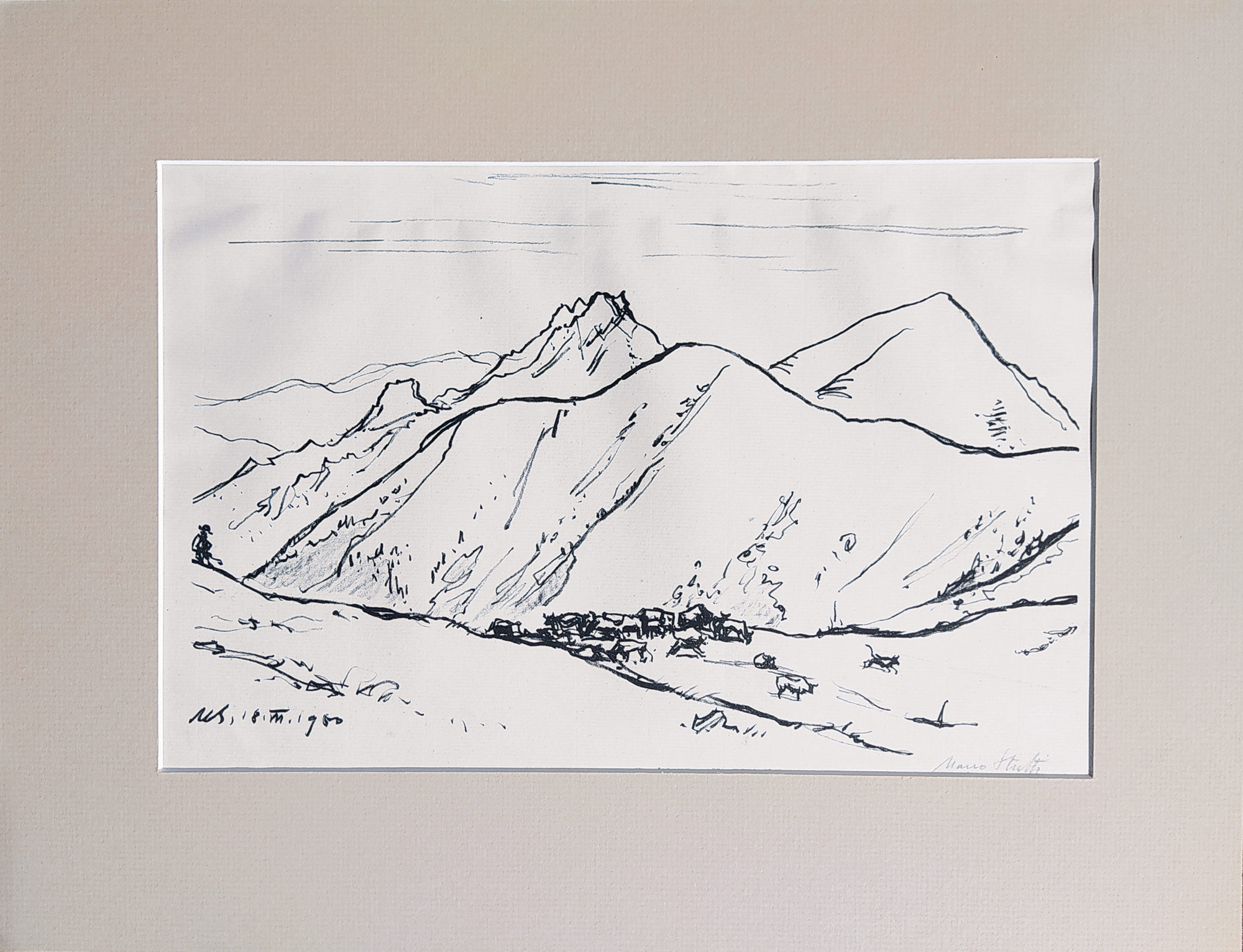 Stretti Mario – Z Malé Fatry, kresba tuší, 1950