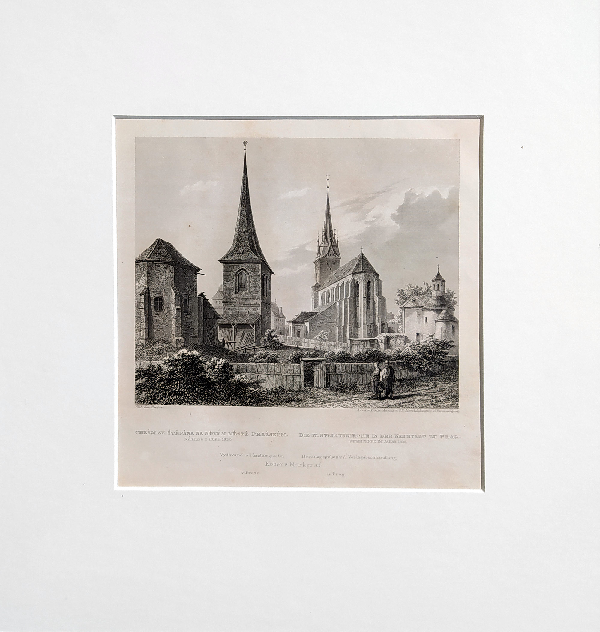 Praha – Kostel svatého Štěpána v Praze na Novém Městě, Adolf Fesca, původní oceloryt, 1860
