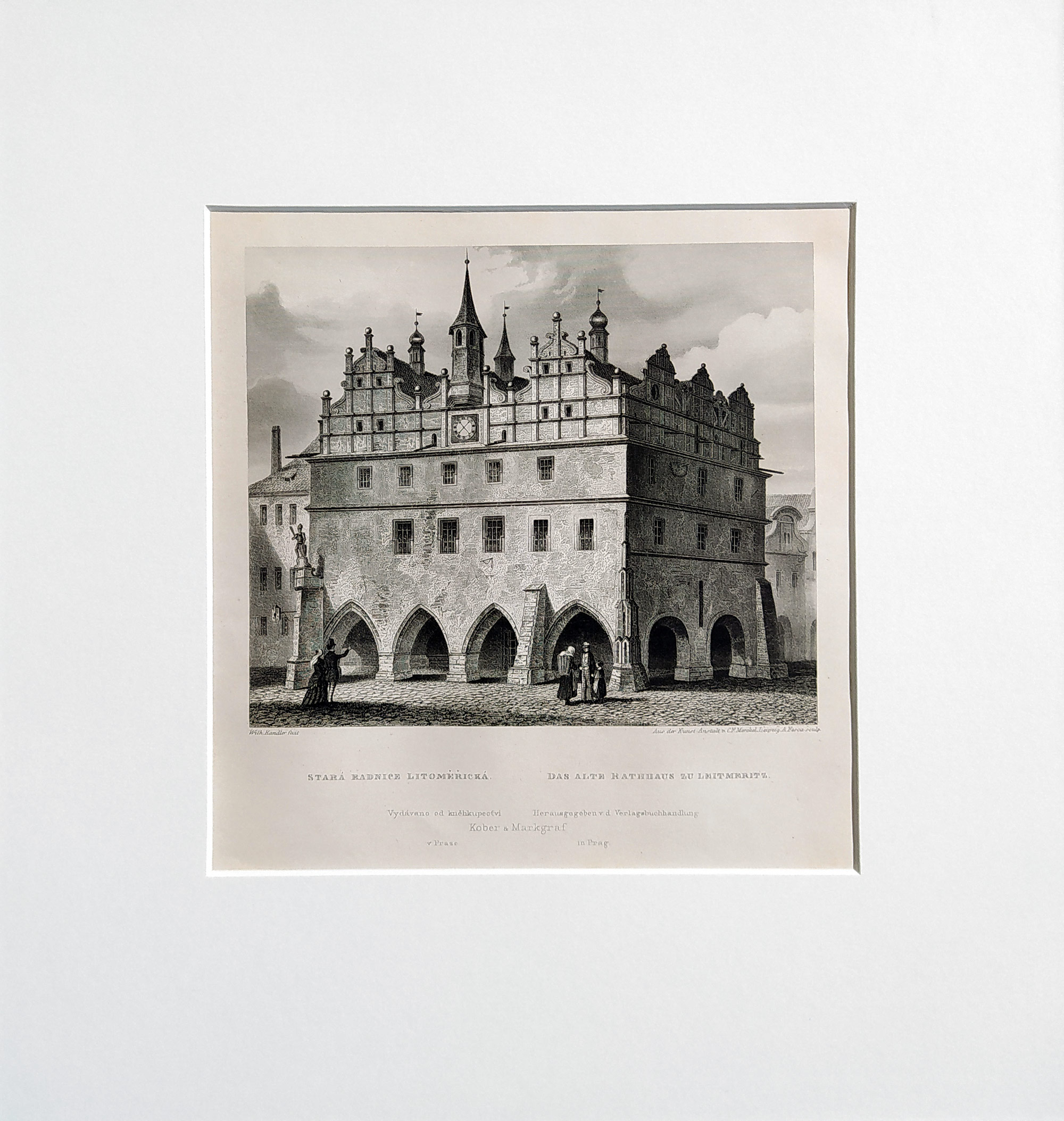 Litoměřice – Stará radnice v Litoměřicích, Adolf Fesca, původní oceloryt, 1860