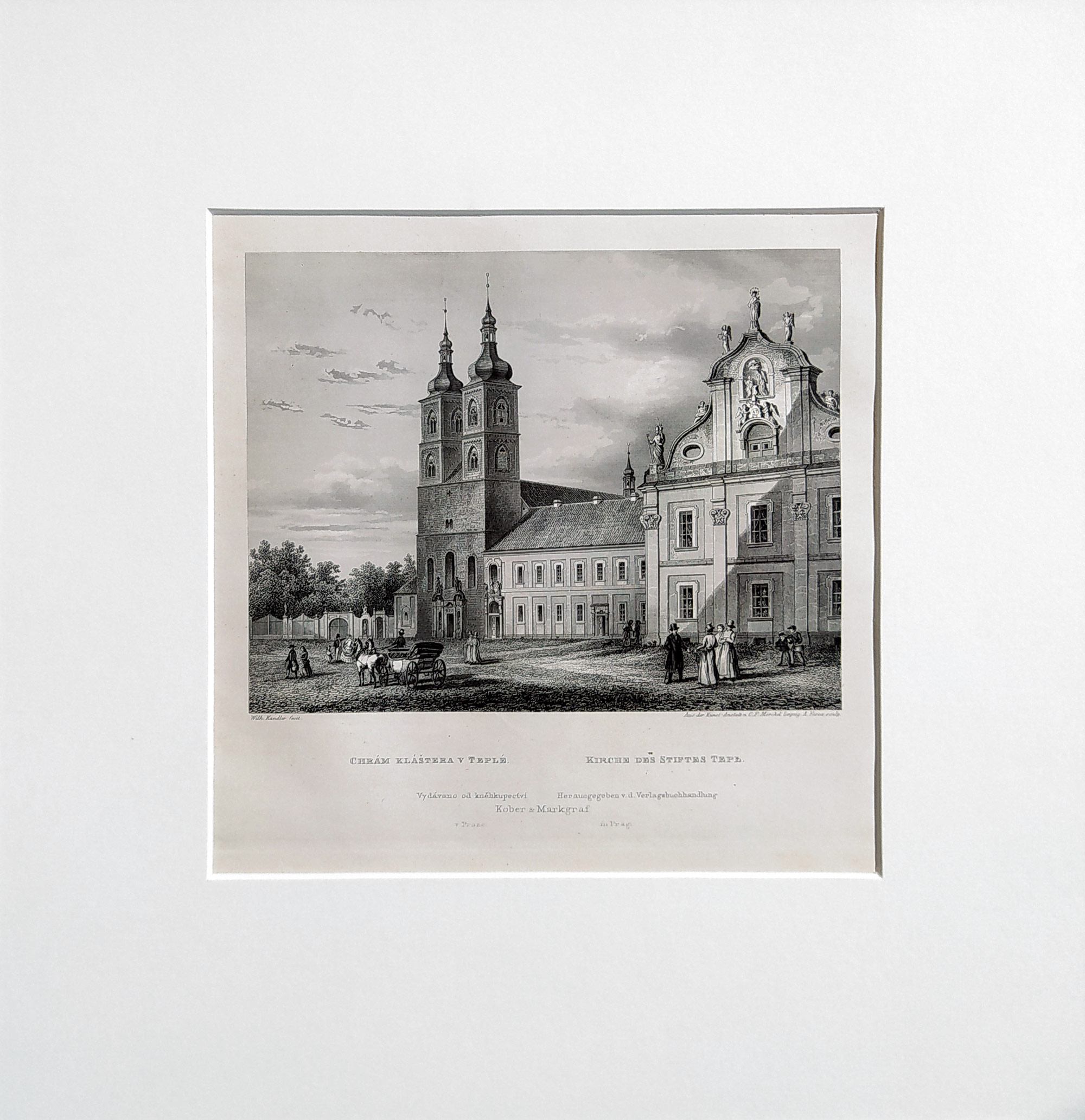 Teplá u Mariánských Lázní – Klášter a opatství Teplá, Adolf Fesca, původní oceloryt, 1860