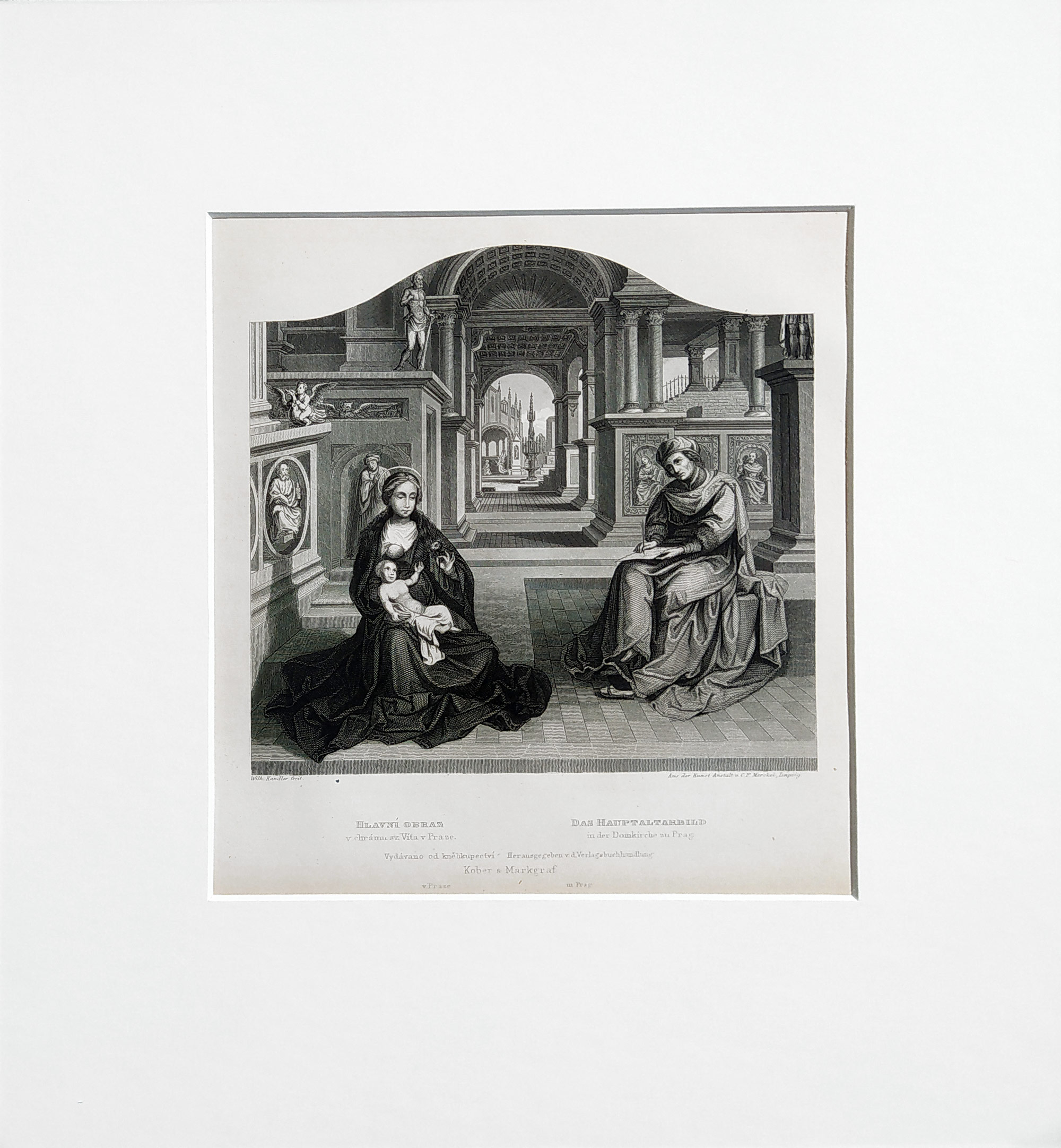 Praha – Hlavní obraz v Chrámu sv. Víta, Adolf Fesca, původní oceloryt, 1860