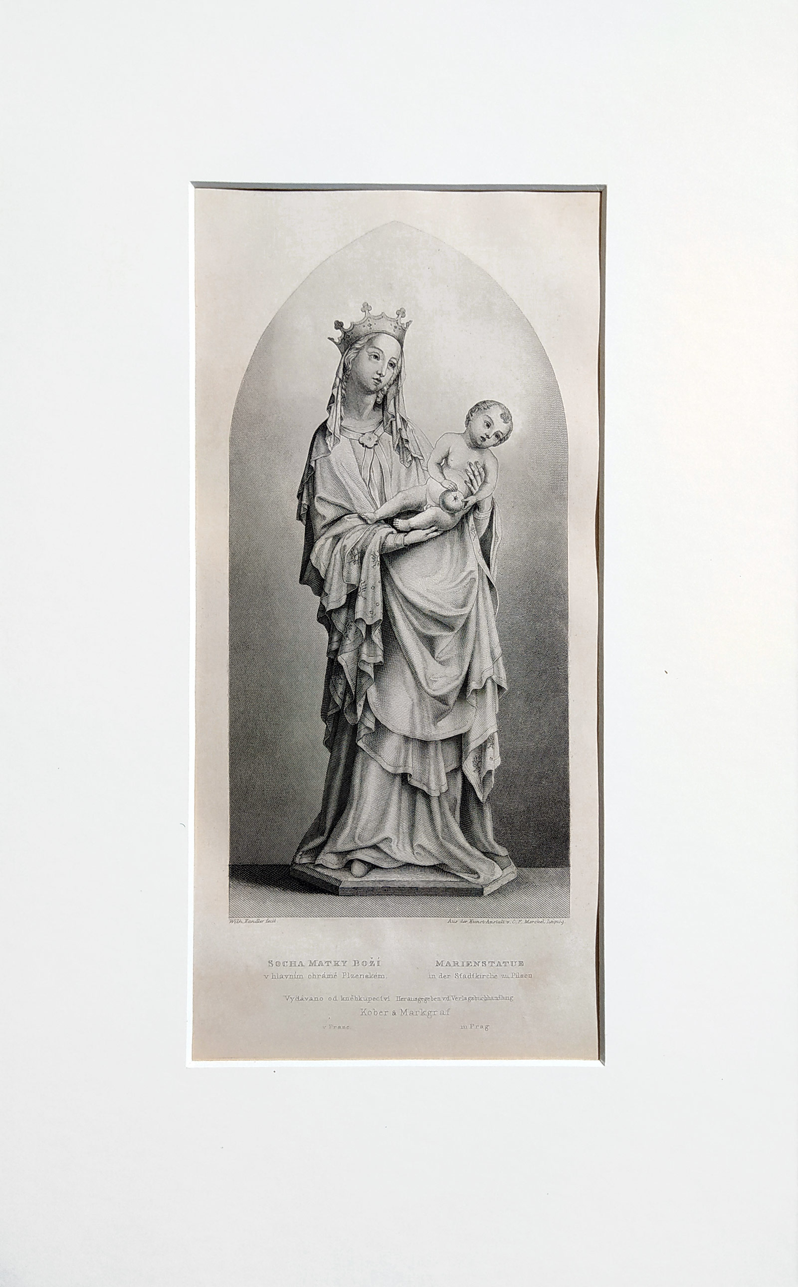 Plzeň – Plzeňská Madona, katedrála sv. Bartoloměje v Plzni, Adolf Fesca, původní oceloryt, 1860