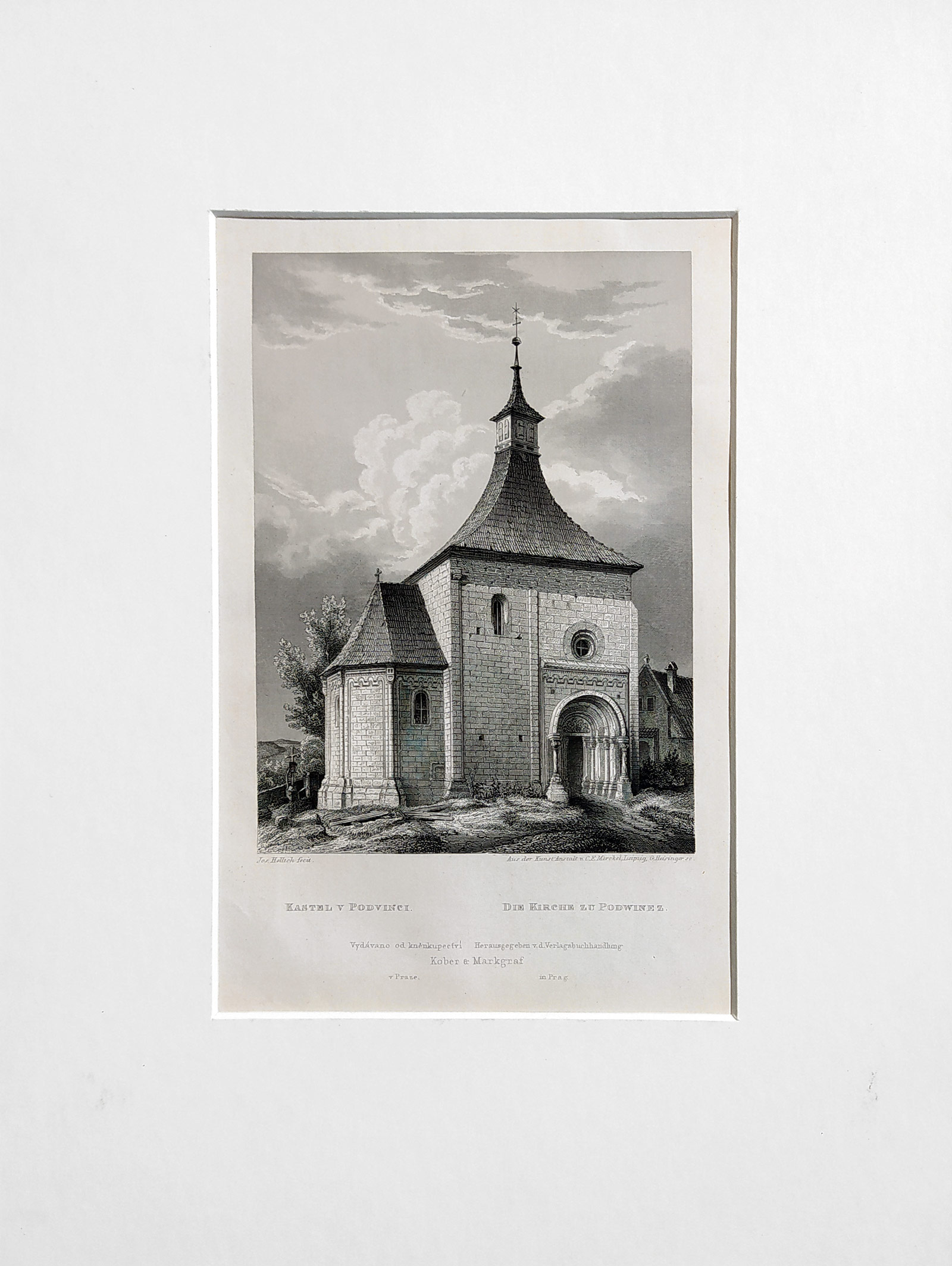 Vinec – Kostel sv. Mikuláše, J. V. Hellich, G. Heisinger, původní oceloryt, 1860