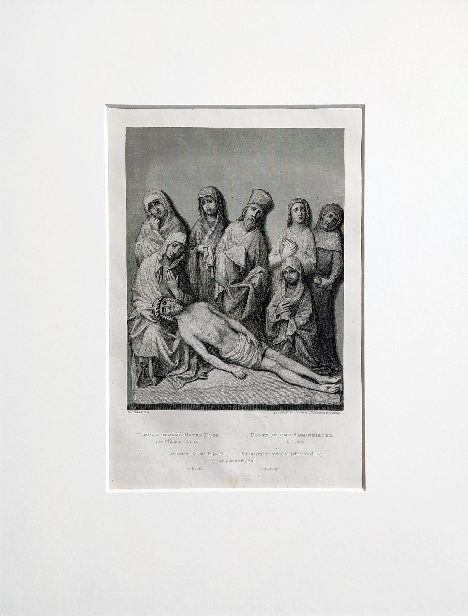 Praha – Pieta, Chrám Matky Boží před Týnem, J. V. Hellich, původní oceloryt, 1860