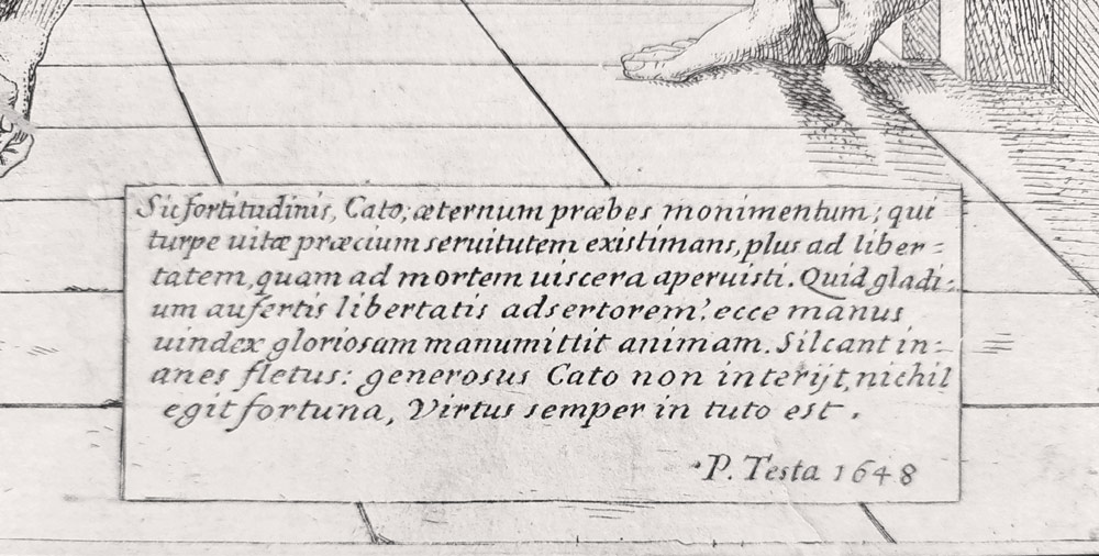 Testa Pietro – Sebevražda římského filozofa Catona Utického, původní lept, 1648