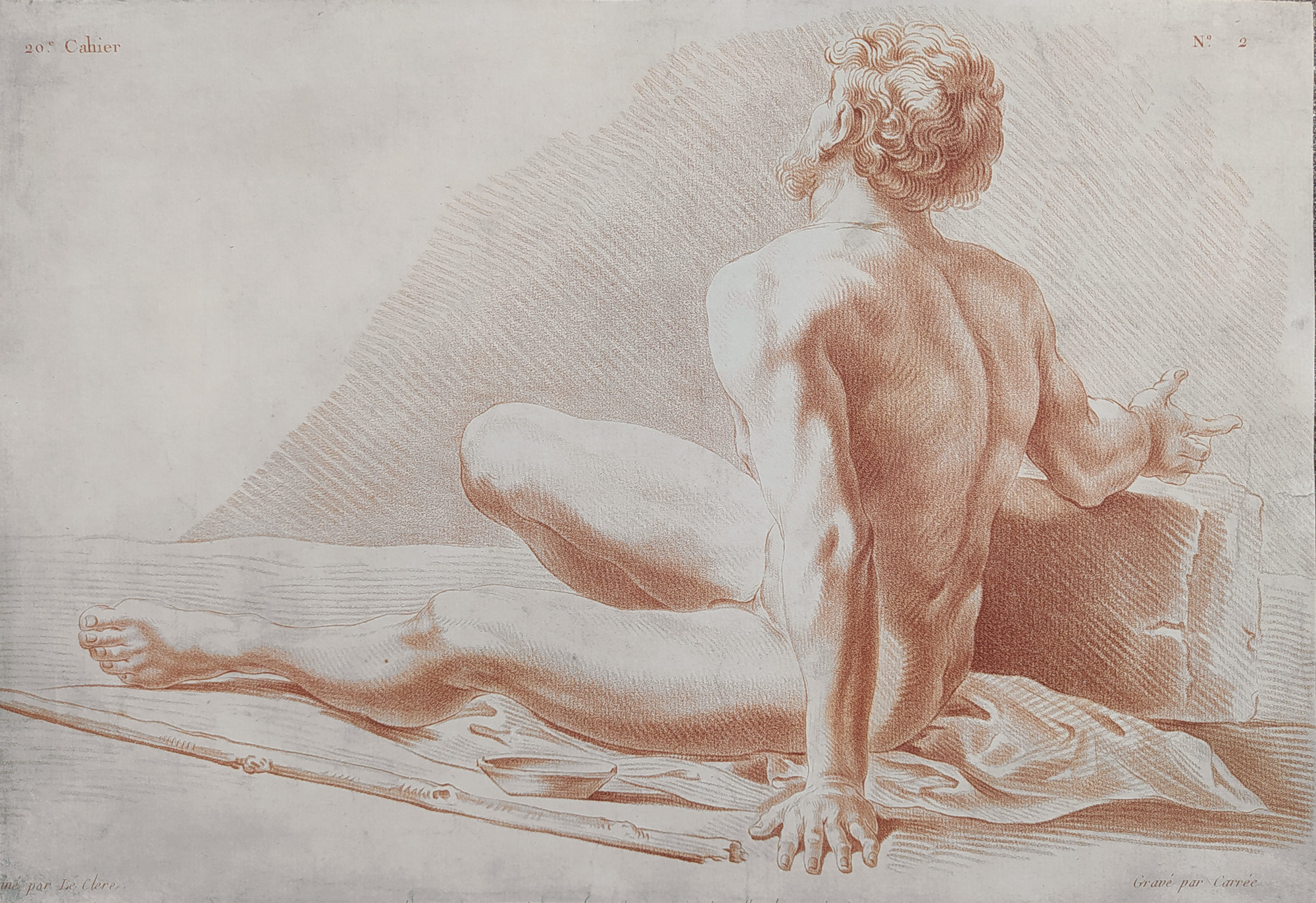 Carrée – Studie sedícího muže, Pierre Thomas Le Clerc, krejonová manýra, ca 1770