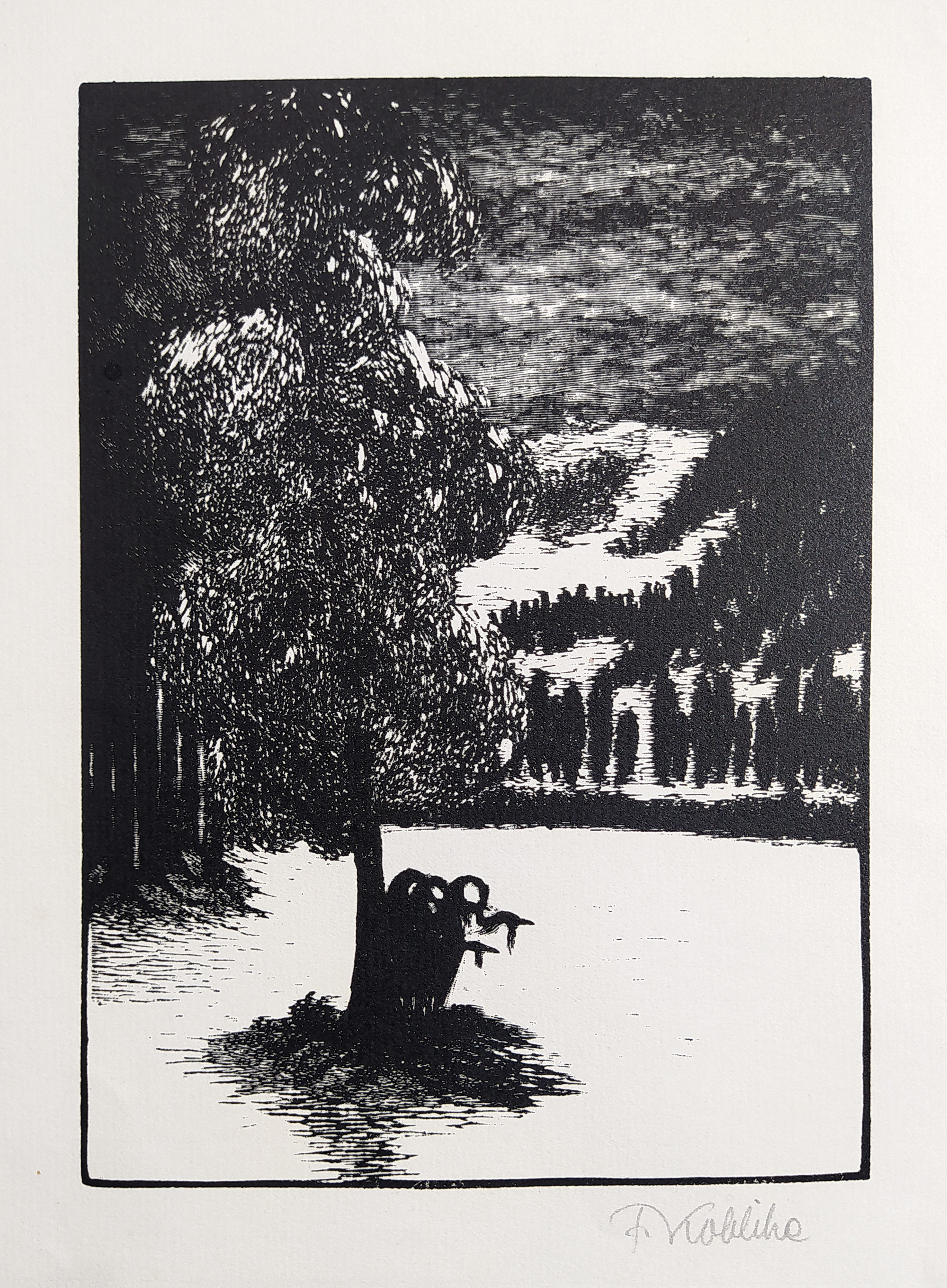 Kobliha František – Legenda o mrtvém kraji, původní dřevoryt, 1917