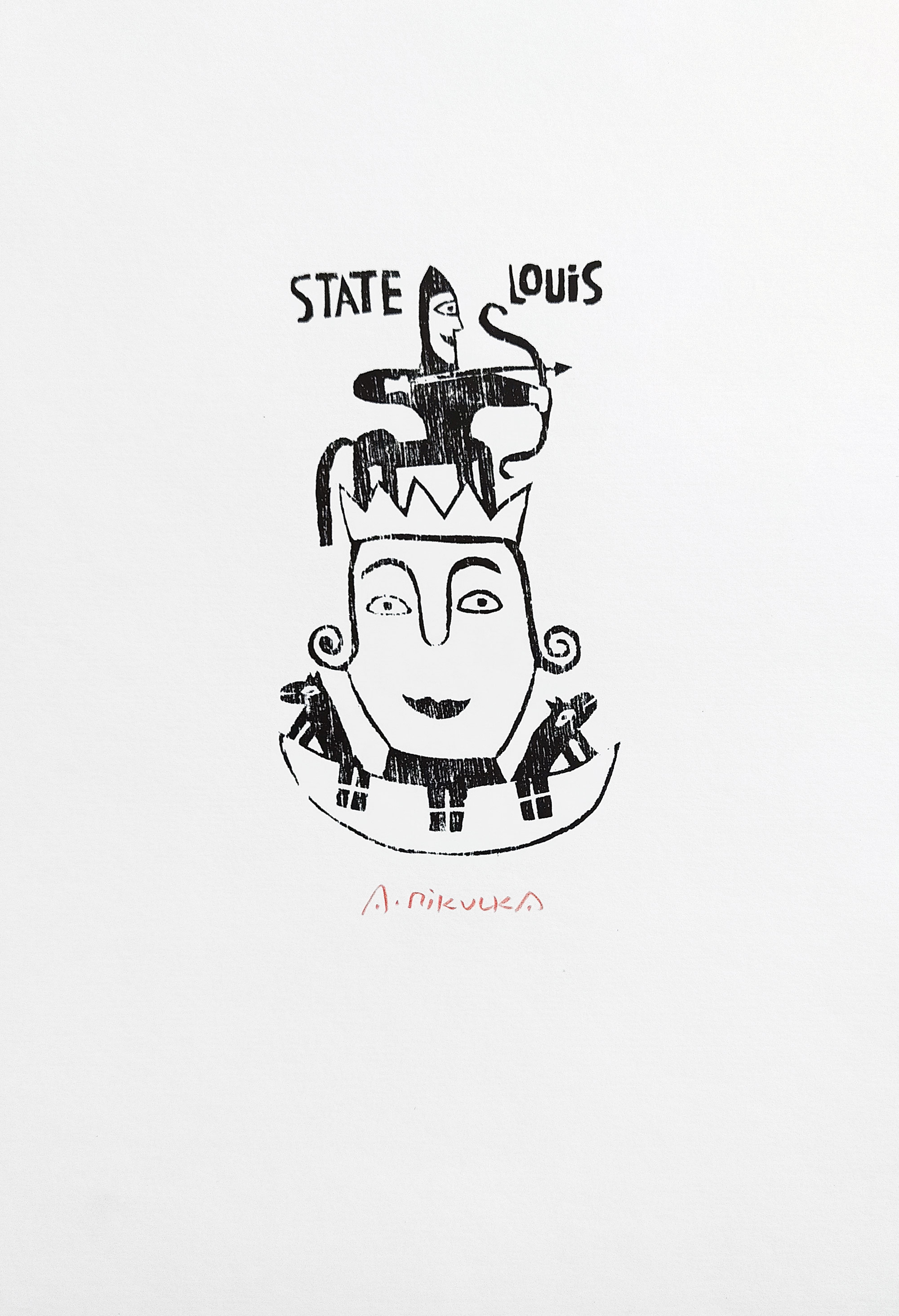 Mikulka Alois – State Louis, signovaný linoryt, 1973