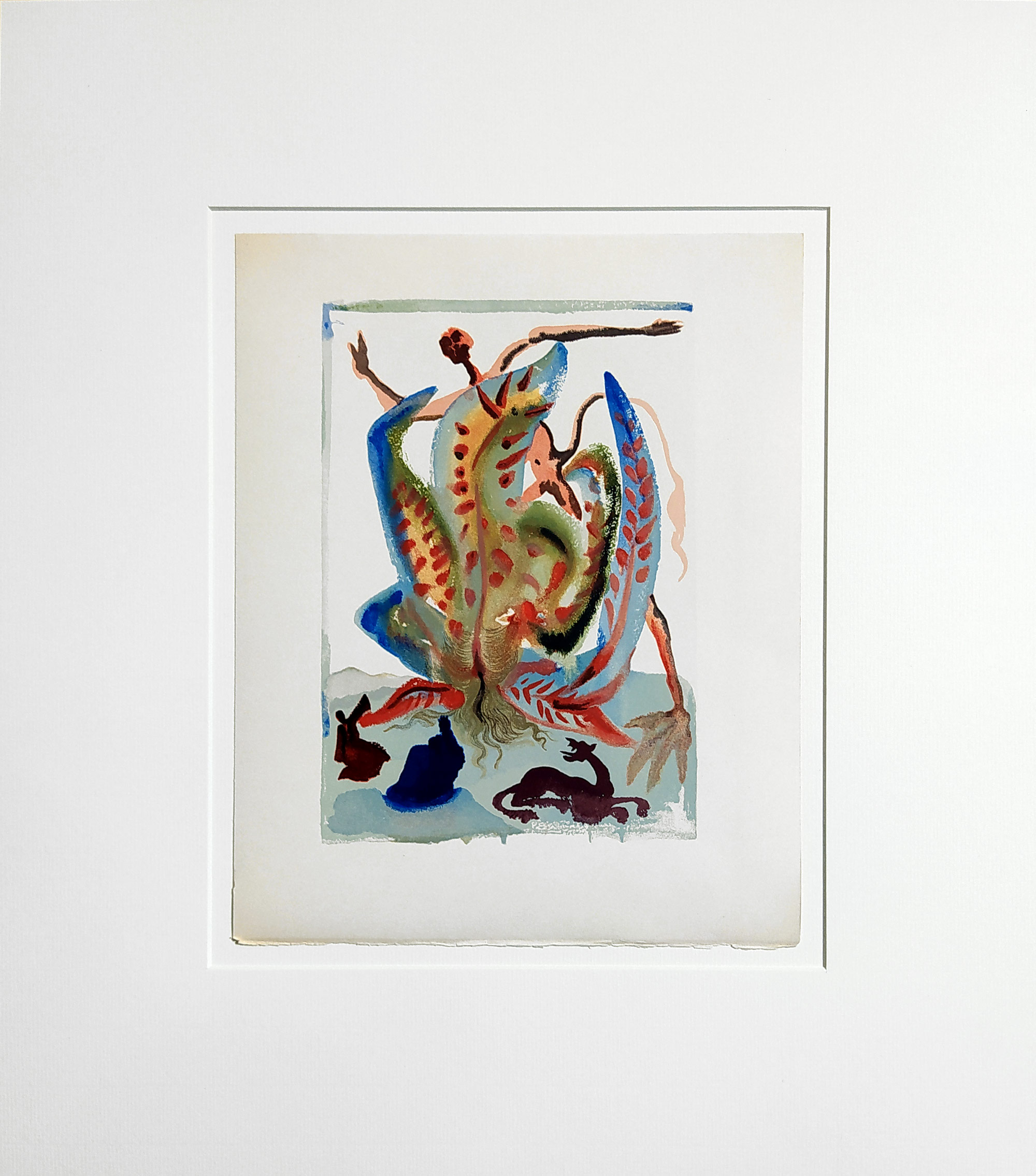 Dalí Salvador – La Divine Comedie, Le Purgatoire, Chant 23, „La Gourmandise“, barevný dřevoryt, 1959–1963