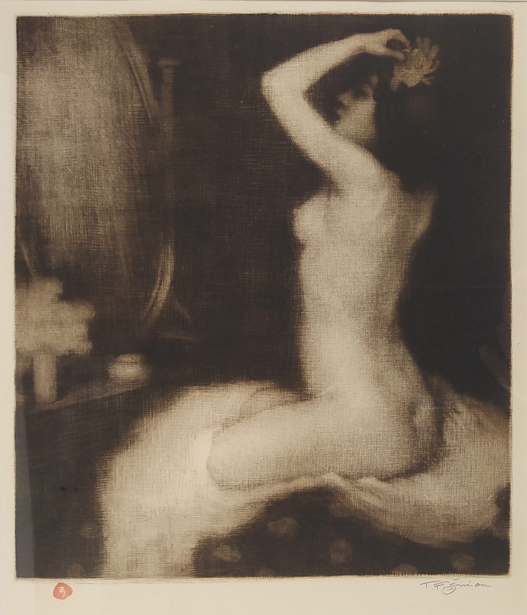 Šimon Tavík František – Dekorativní květina (Toaleta), původní mezzotinta, č. gr. soup. 94, 1908