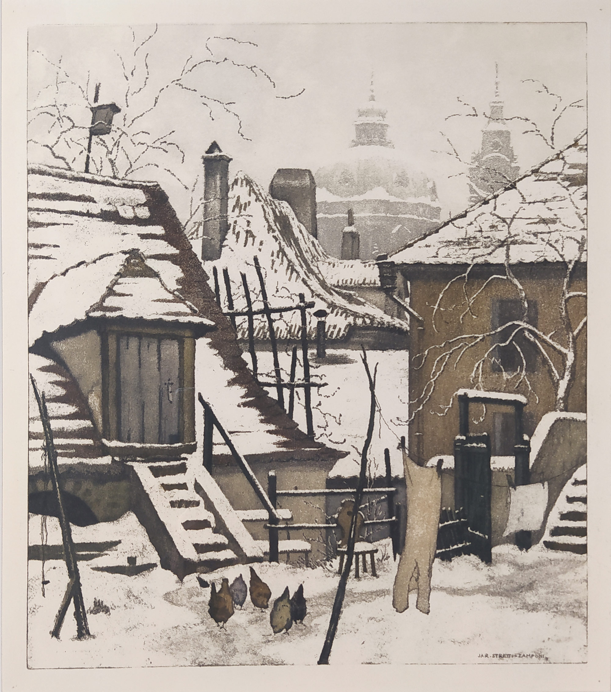 Stretti-Zamponi Jaromír – Praha, původní barevná akvatinta, ca 1910