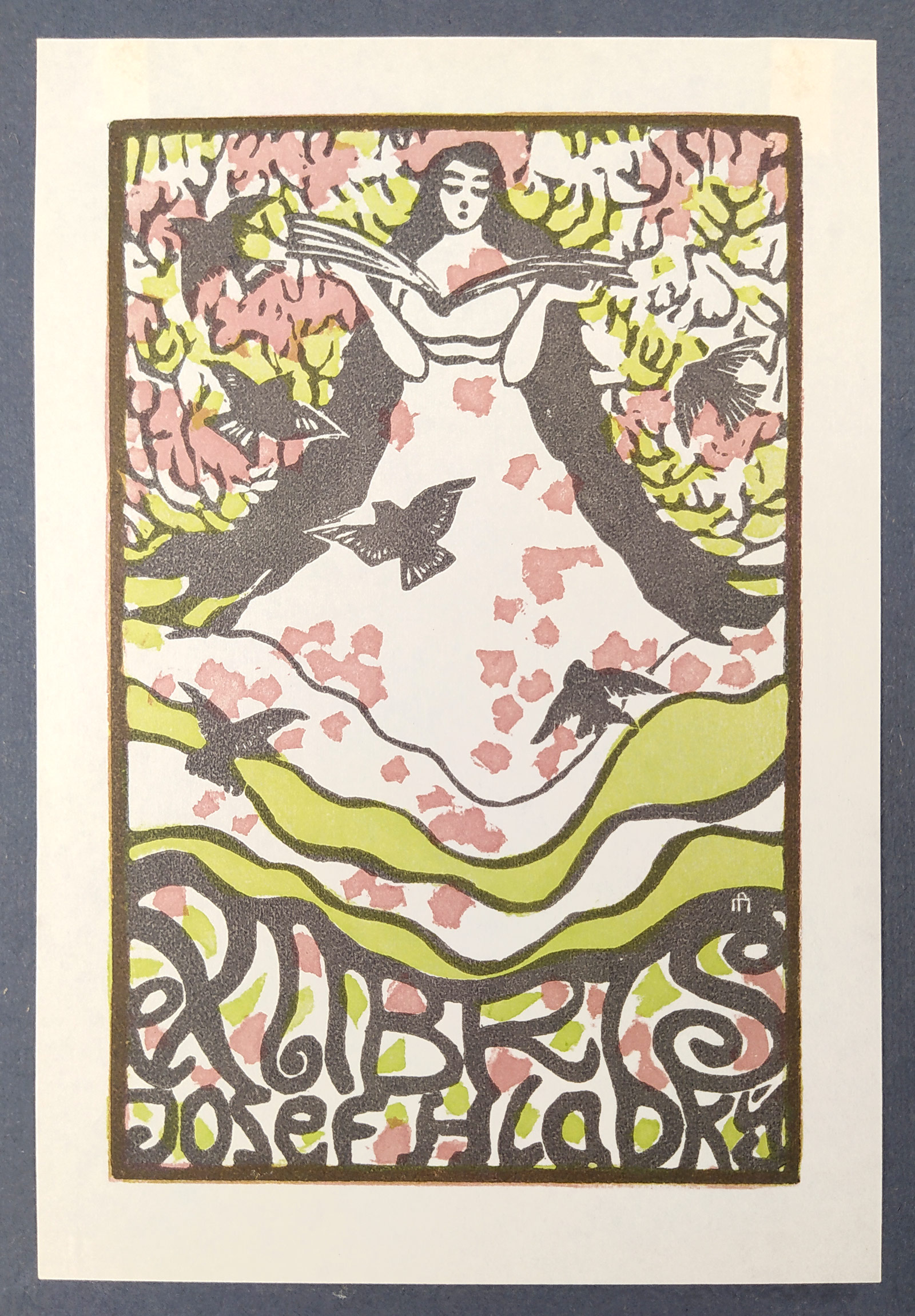 Podhajská Minka – Dvě Ex libris, barevné dřevoryty, 1912 a 1920
