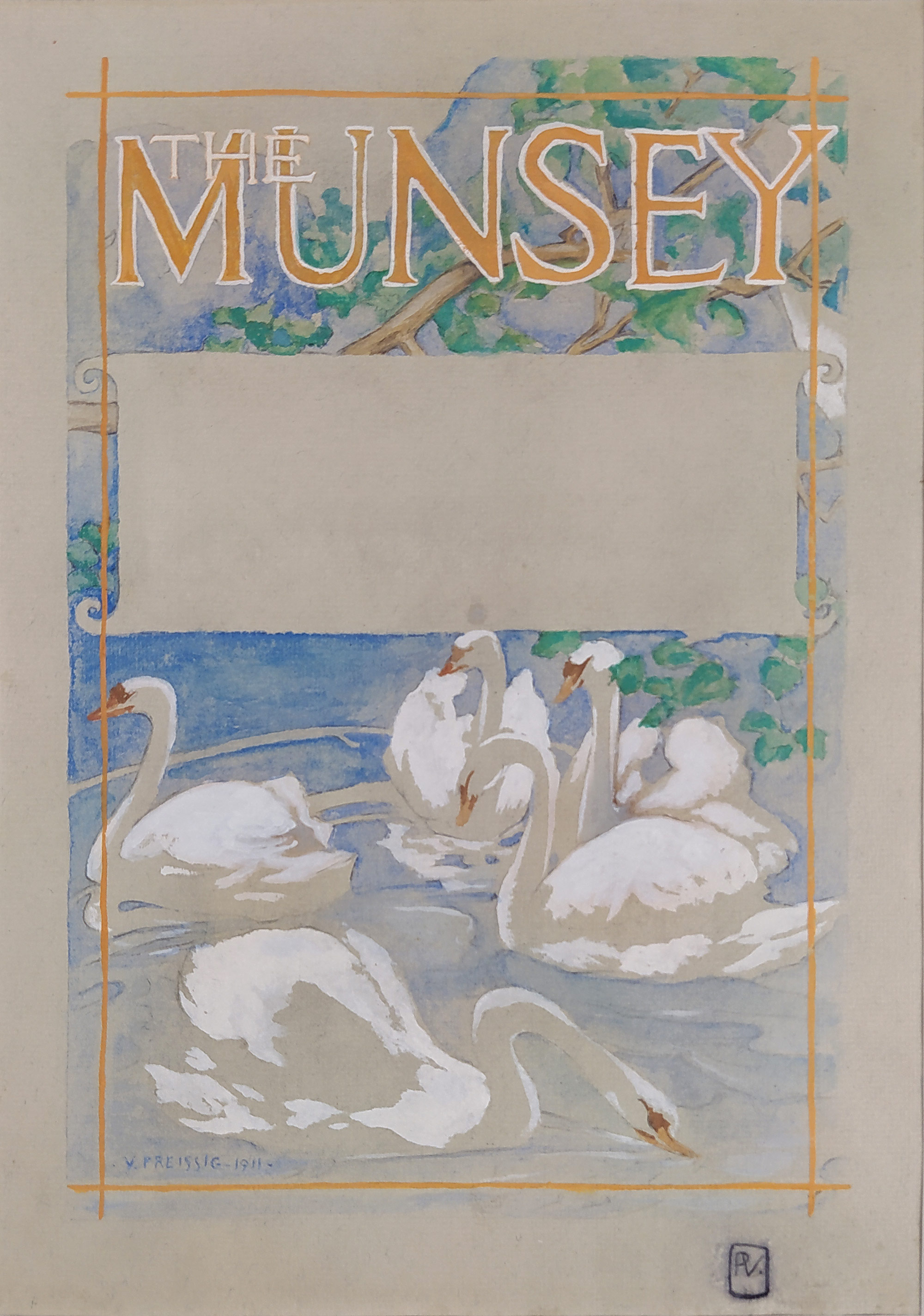 Preissig Vojtěch – Návrh na obálku časopisu The Munsey, kresba akvarelem na papíře, 1911