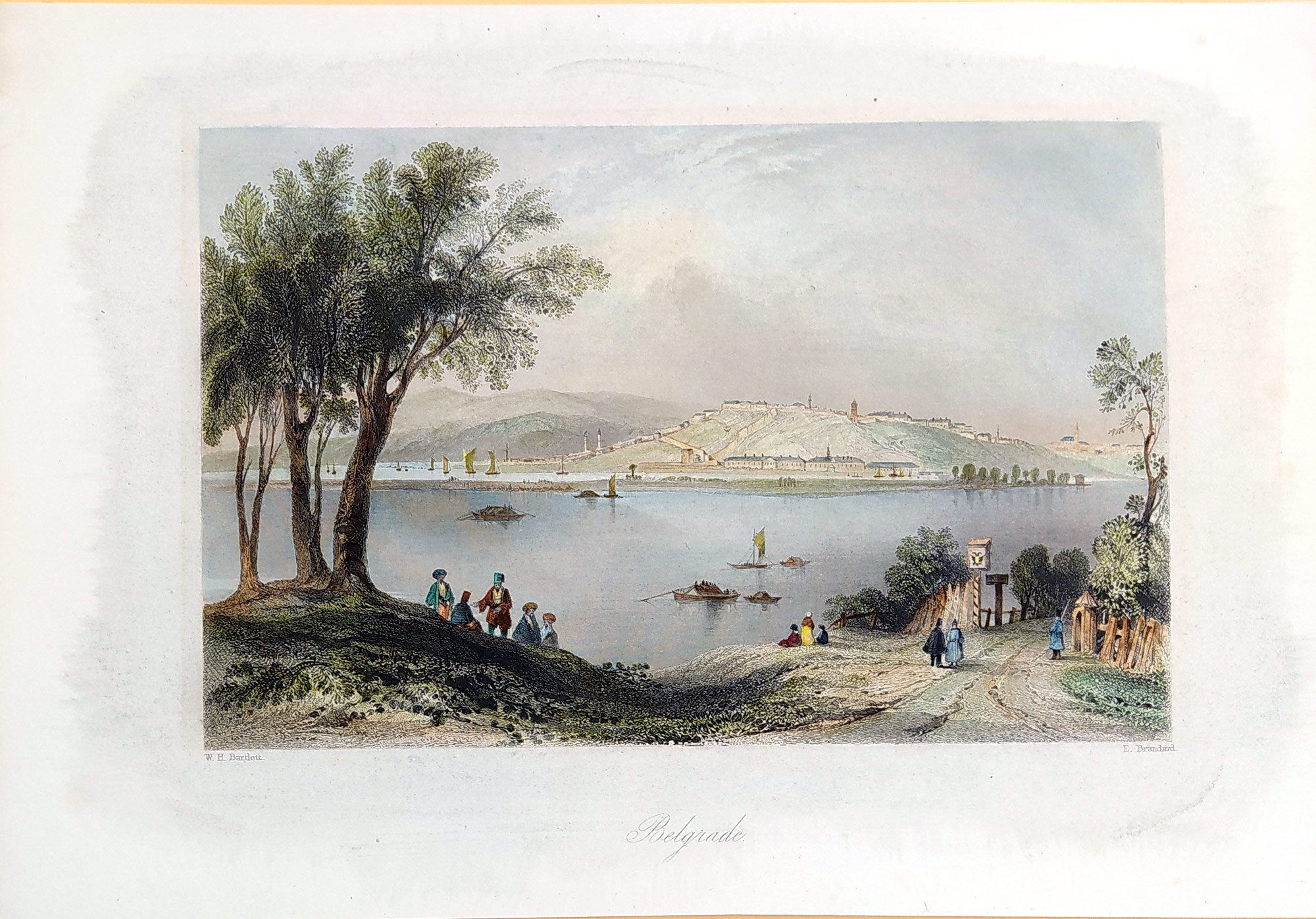 Bělehrad – Belgrade, E. Brandard, kolorovaný oceloryt, ca 1840