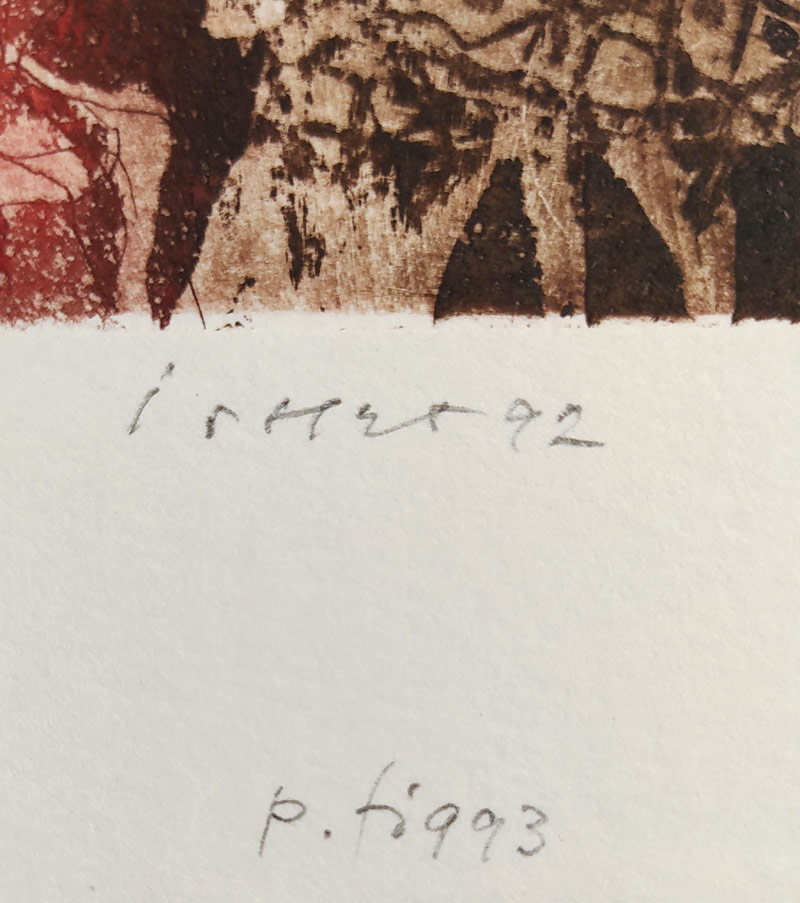 Istler Josef – PF 1993, Novoročenka autora, lept a akvatinta s malbou, 1992