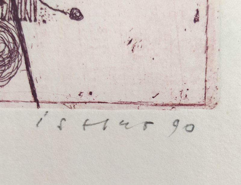 Istler Josef – Bez názvu, lept a akvatinta s malbou, číslováno 96/100, 1990