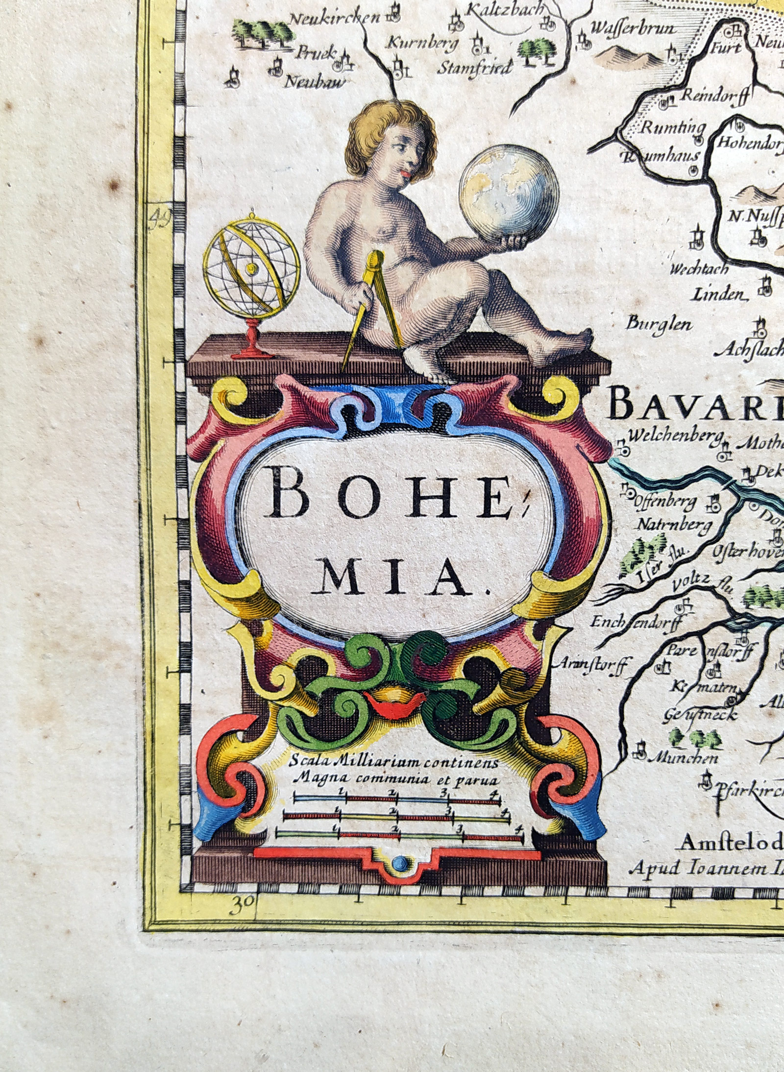  Čechy – Bohemia, Johannes Janssonius, staře kolorovaný původní mědiryt, první vydání, 1639