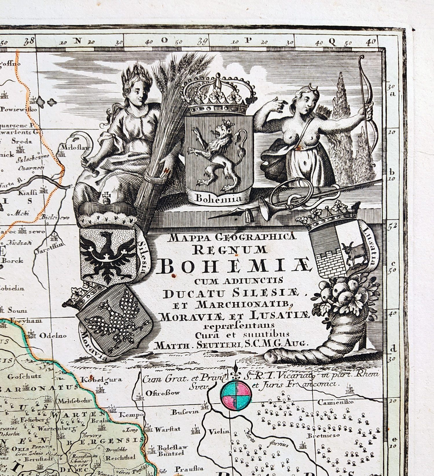  Čechy, Morava, Slezsko a Lužice – Matthäus Seutter, staře kolorovaný původní mědiryt, ca 1740