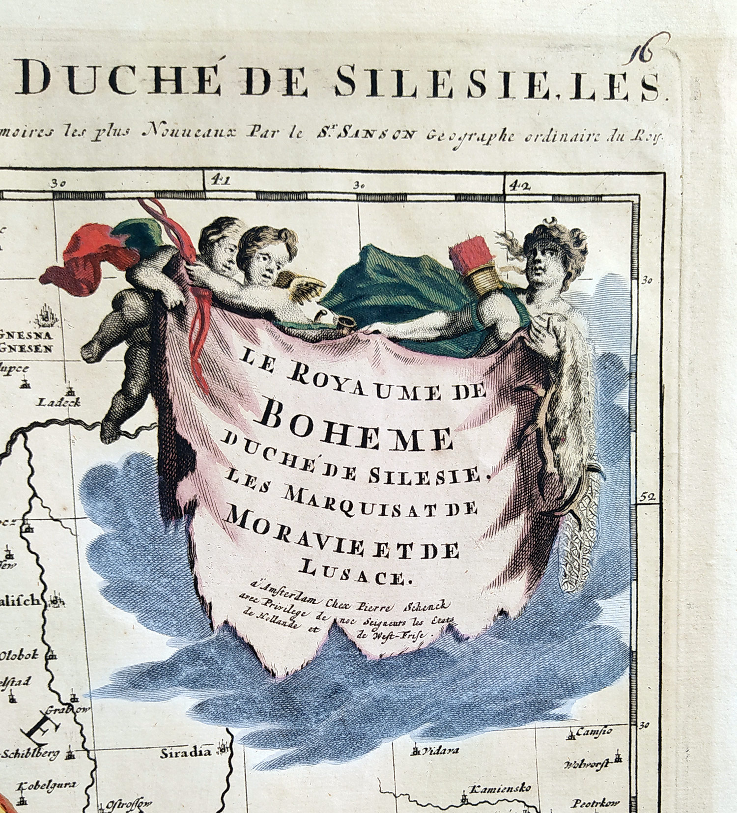 Čechy, Morava, Slezsko a Lužice – Peter Schenk, staře kolorovaný původní mědiryt, ca 1700
