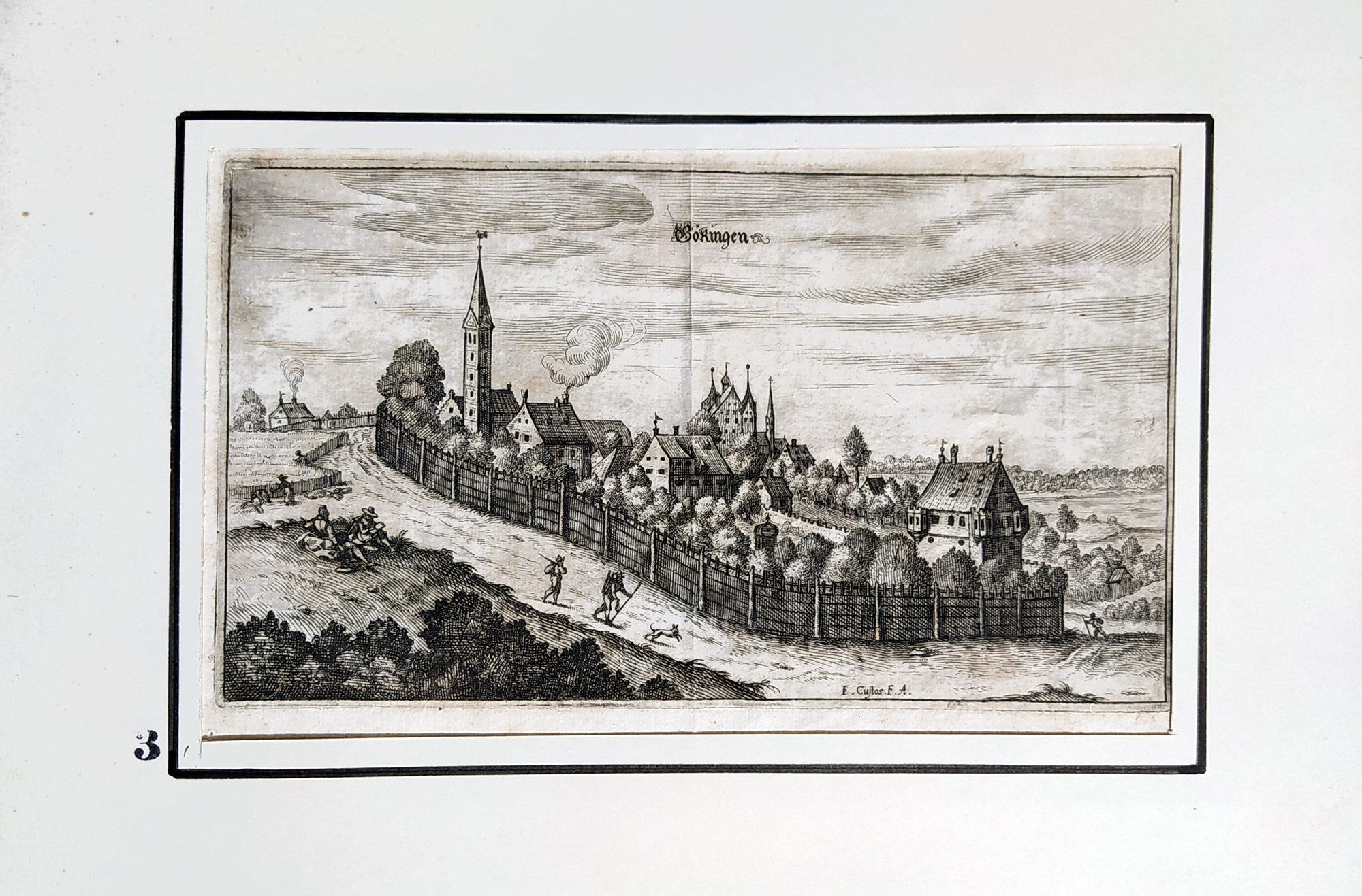 Hrad Radau (Göggingen) – F. Custos, původní mědiryt, 1. pol. 17. století