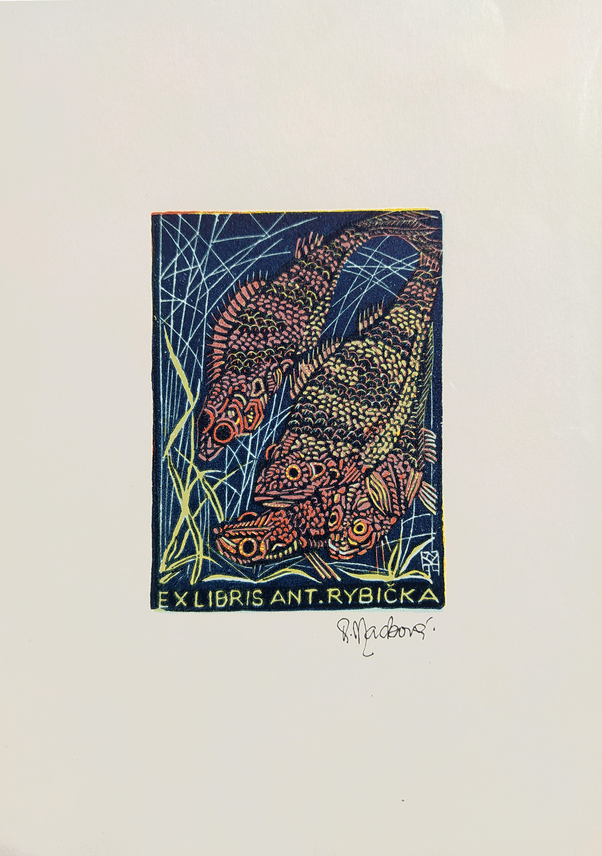 Macková Anna – Ex libris Ant. Rybička, původní barevný dřevoryt, nedatováno