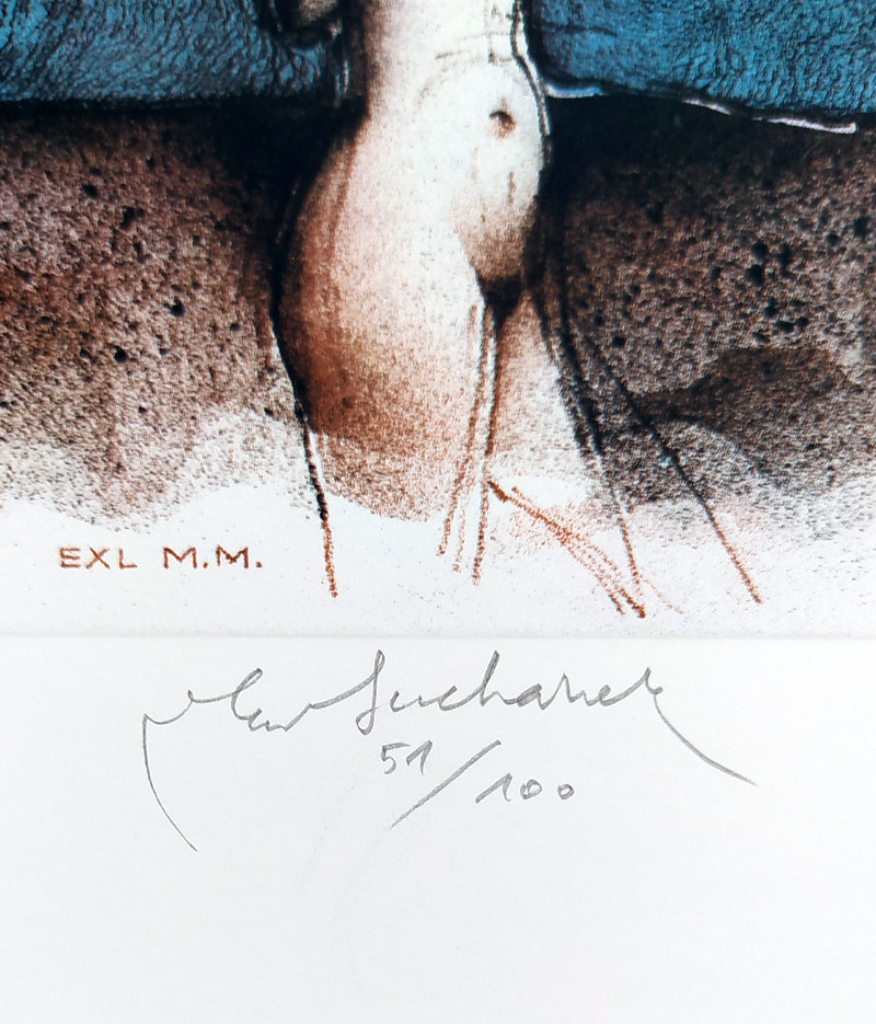 Suchánek Vladimír – Sommer, Ex libris M. M., původní barevná litografie, č. 51/100, nedatováno