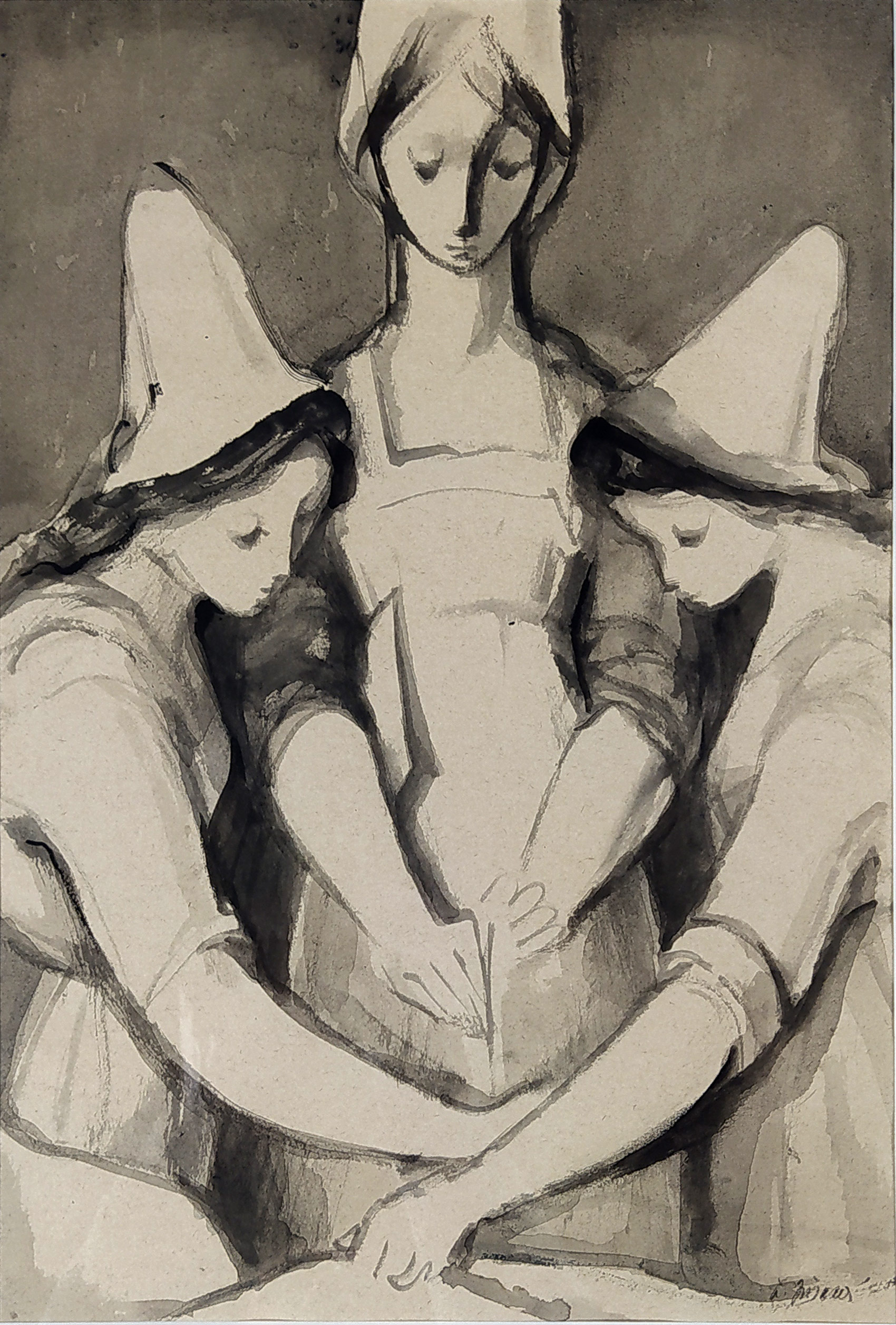 Jiřincová Ludmila – Sestřičky, původní malba tuší, ca 1935