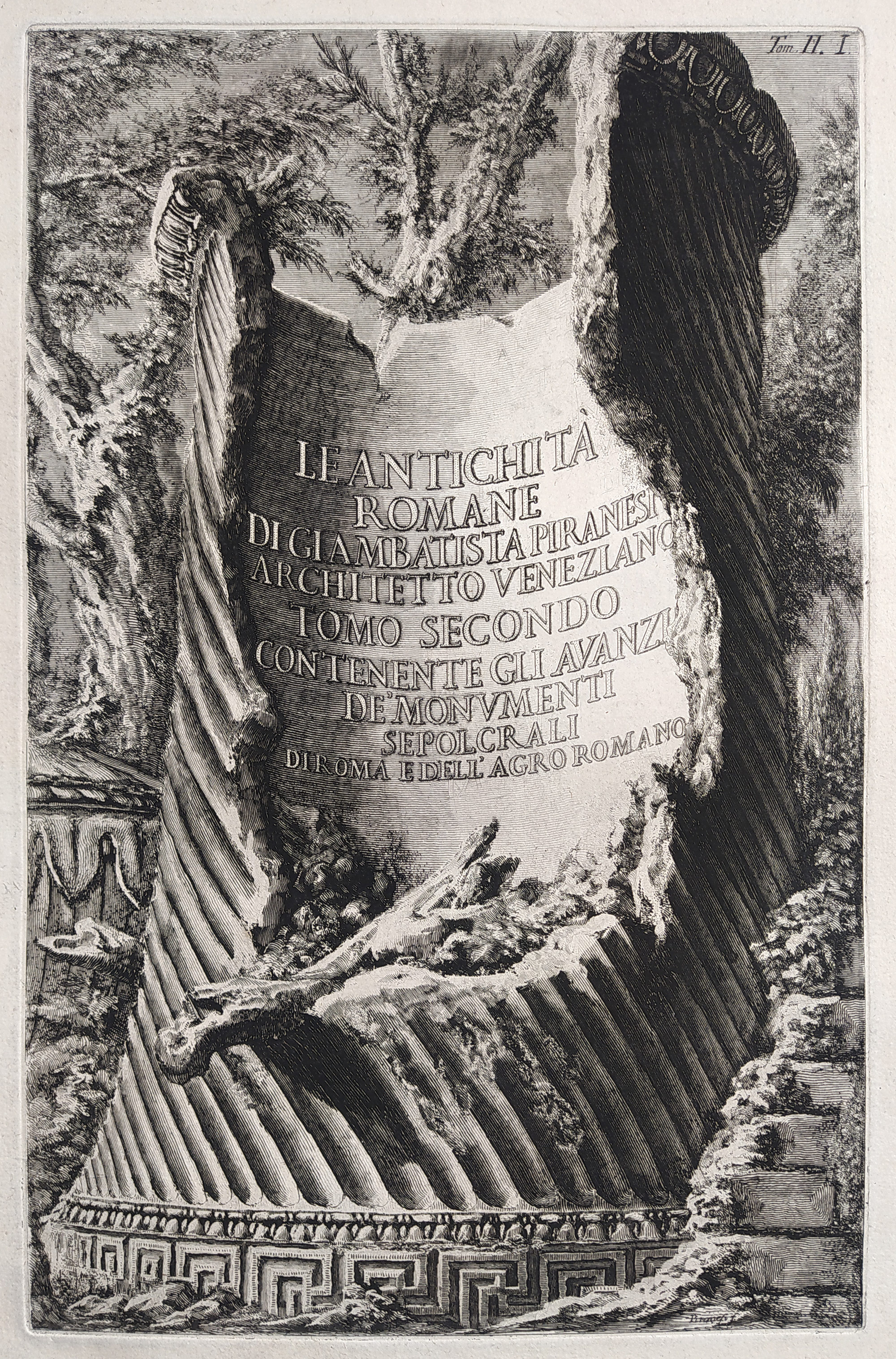 Řím – Le Antichità Romane, Římské starožitnosti, titulní list druhého svazku, G. B. Piranesi, lept, 1756–57