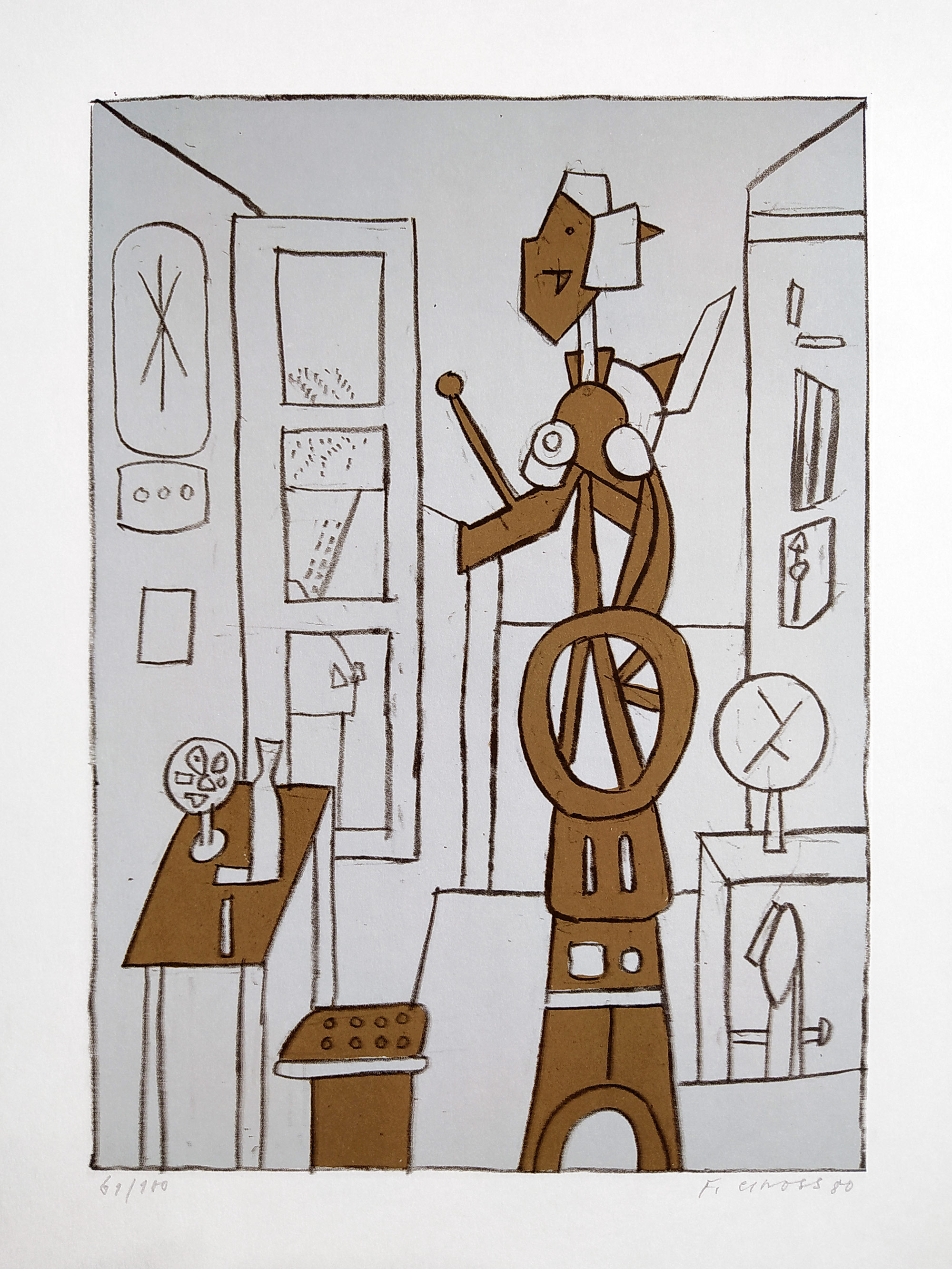 Gross František – Figura v interiéru, původní barevná litografie, 1980