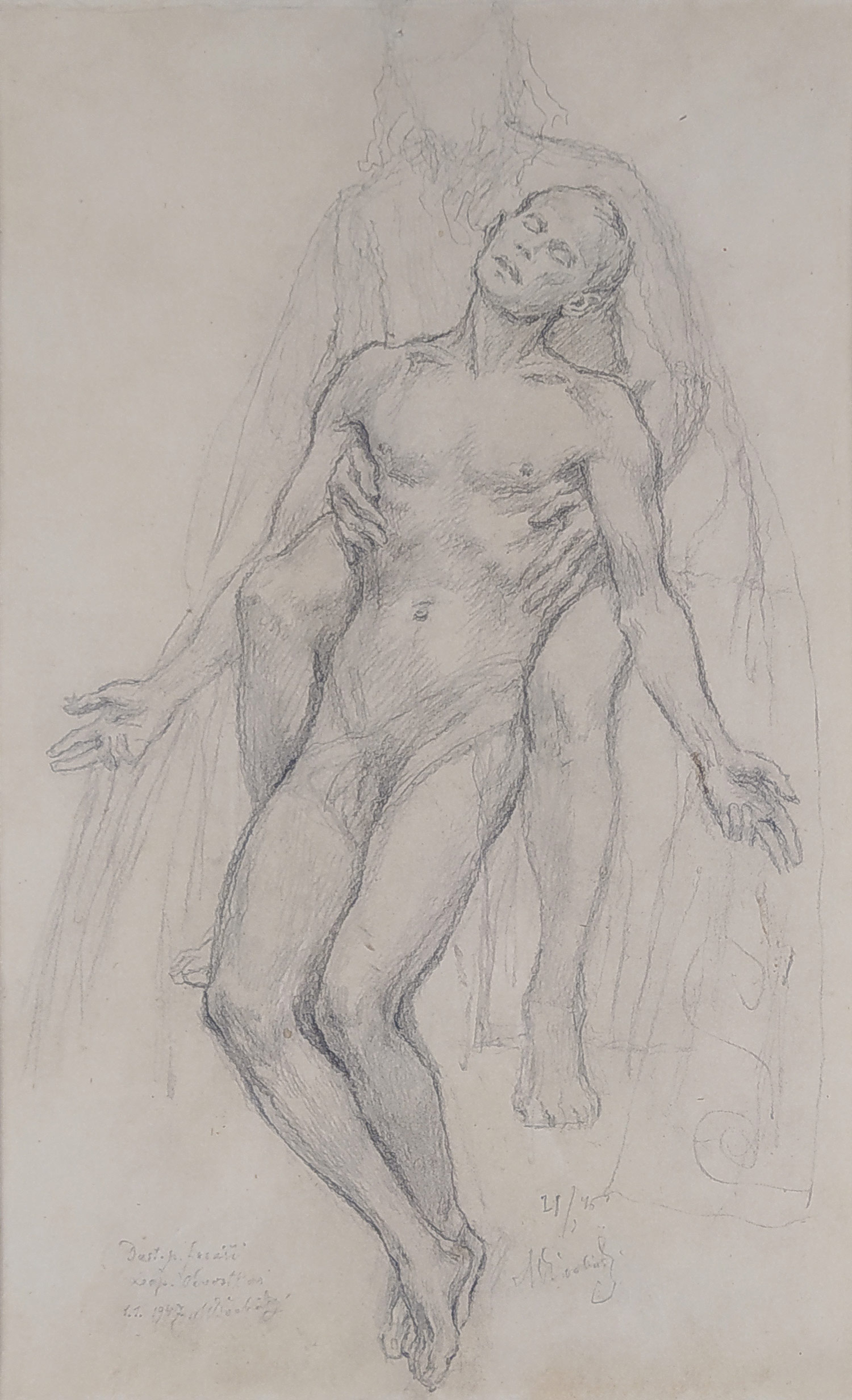 Švabinský Max – Pieta, kresba tužkou, dedikace autora (1947), 1945