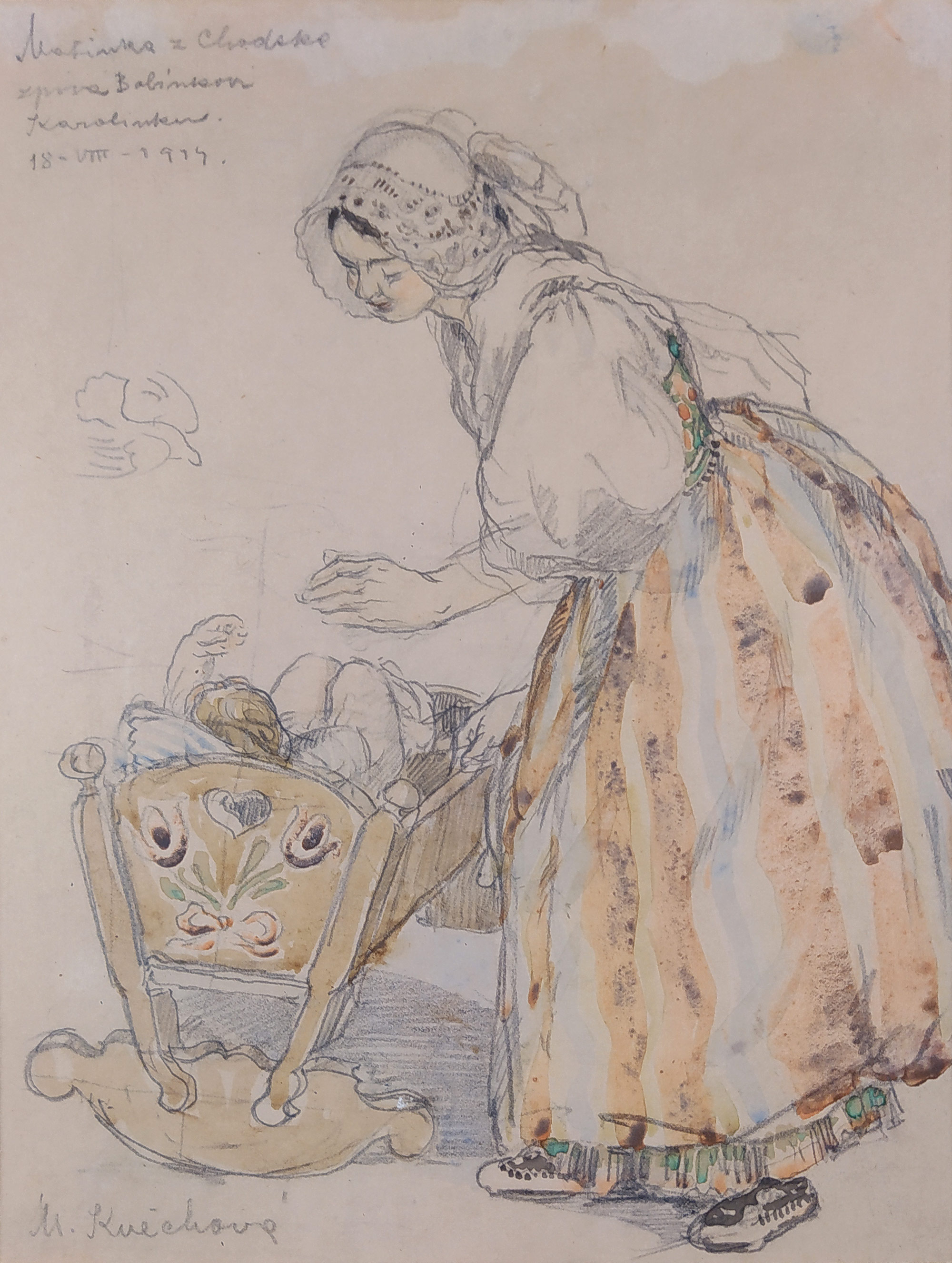 Fischerová-Kvěchová Marie – Martinka z Chodska, akvarelem kolorovaná kresba, 1914