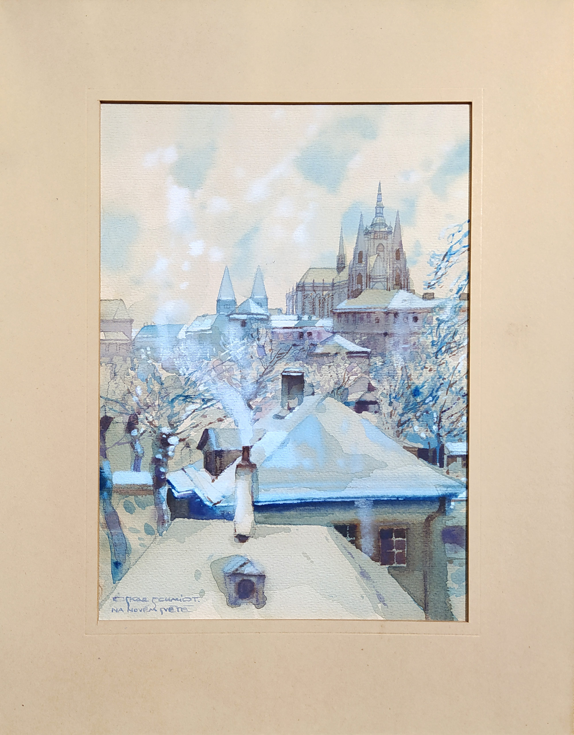 Schmidt Oskar – Na Novém Světě, malba akvarelem, ca 1930