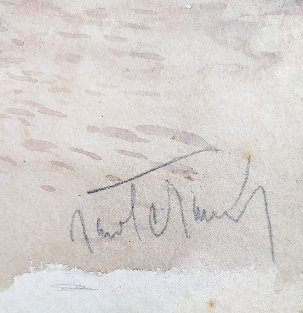 Praha – Kostel sv. Jakuba s klášterem a staroměstské masné krámy, malba akvarelem, ca 1930